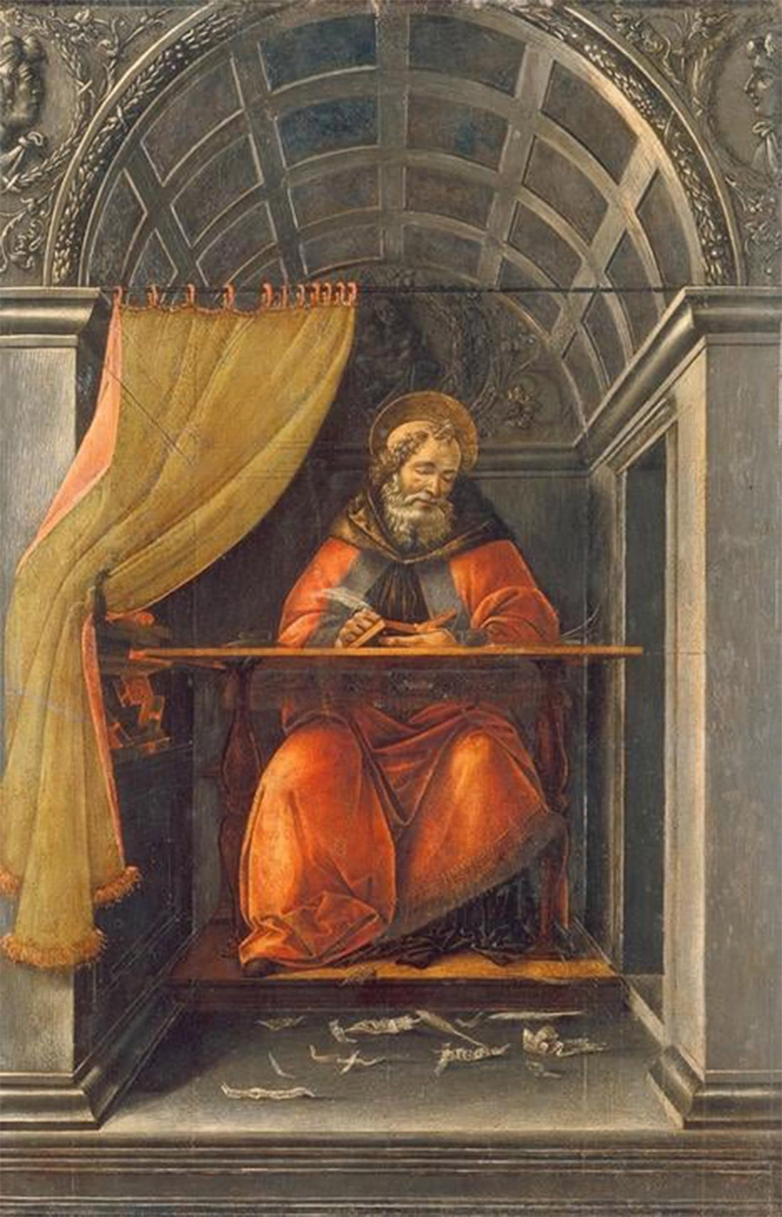 Serendipitp No Frame Abstract Painting Mural Print Picture Wall Decor Painting St. Augustine In The Cell By Sandro Botticelli Vintage Wall Artwork For Home Decor 60X90cm