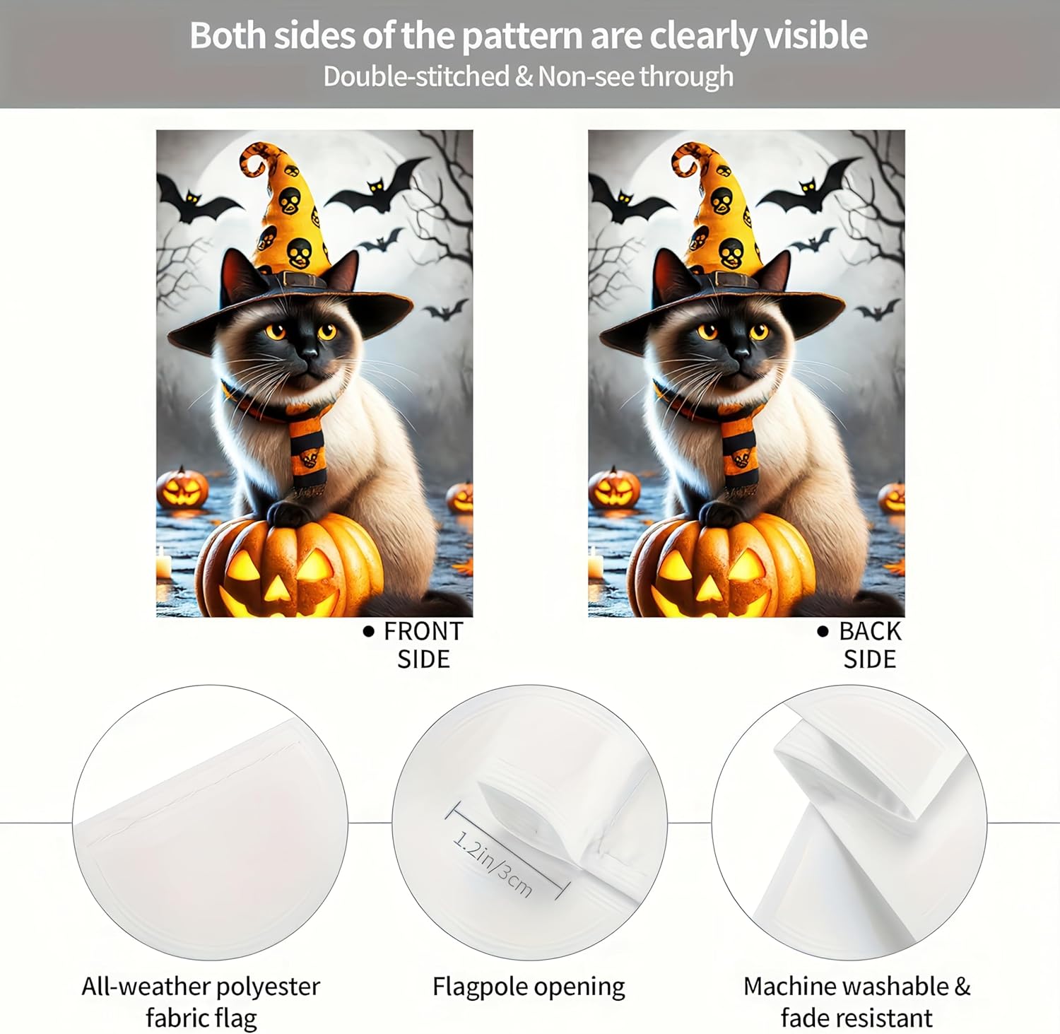 Halloween Garden Flag 12x18 Double Sided Witch Cat Garden Flag Welcome Halloween Bats Full Moon Pumpkin Flag for Outside Decor Holiday Outdoor DecorationsYard Home Banner - Image 5