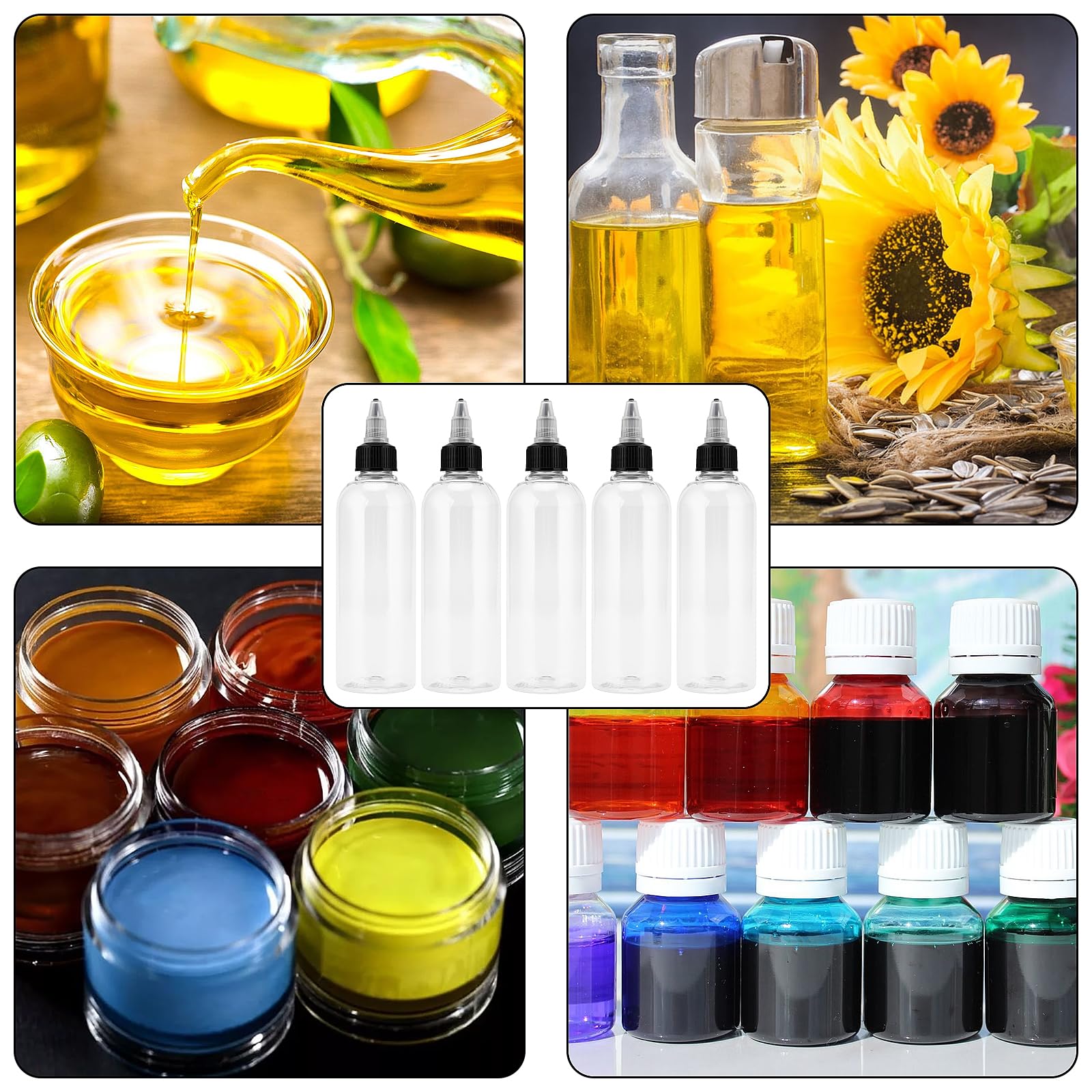 HOIGON Confezione da 30 bottiglie dosatrici trasparenti da 250 ml, in plastica con tappo a vite e imbuti, bottiglie vuote Boston da spremere per condimenti, versamento di vernice, arti e mestieri
