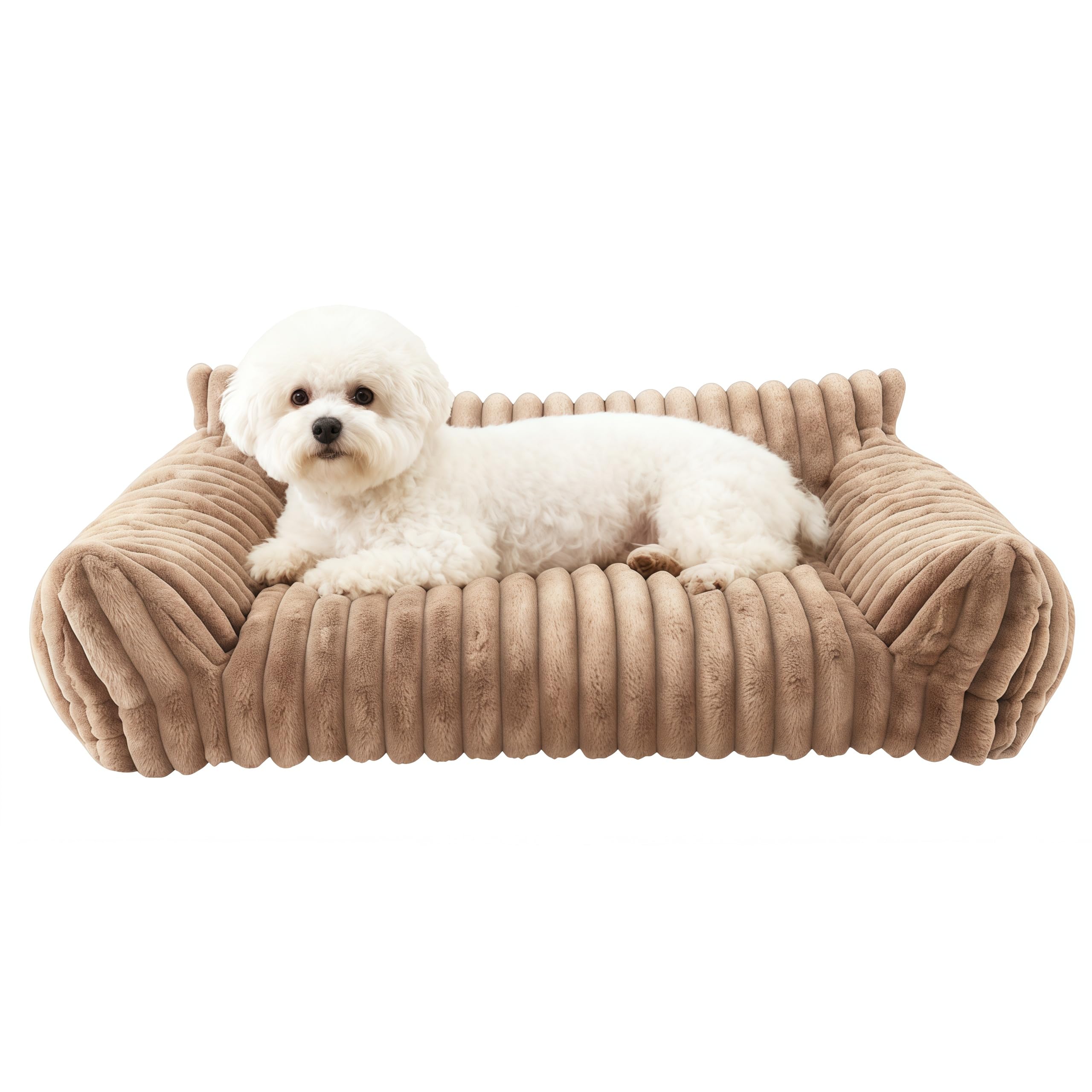 LOSTTYPE Large Dog Bed 75x50x20cm, Removable Washable Cover, Non Slip Base, Orthopaedic Pet Sofa for Medium Large Dogs and Indoor Cats, Camel