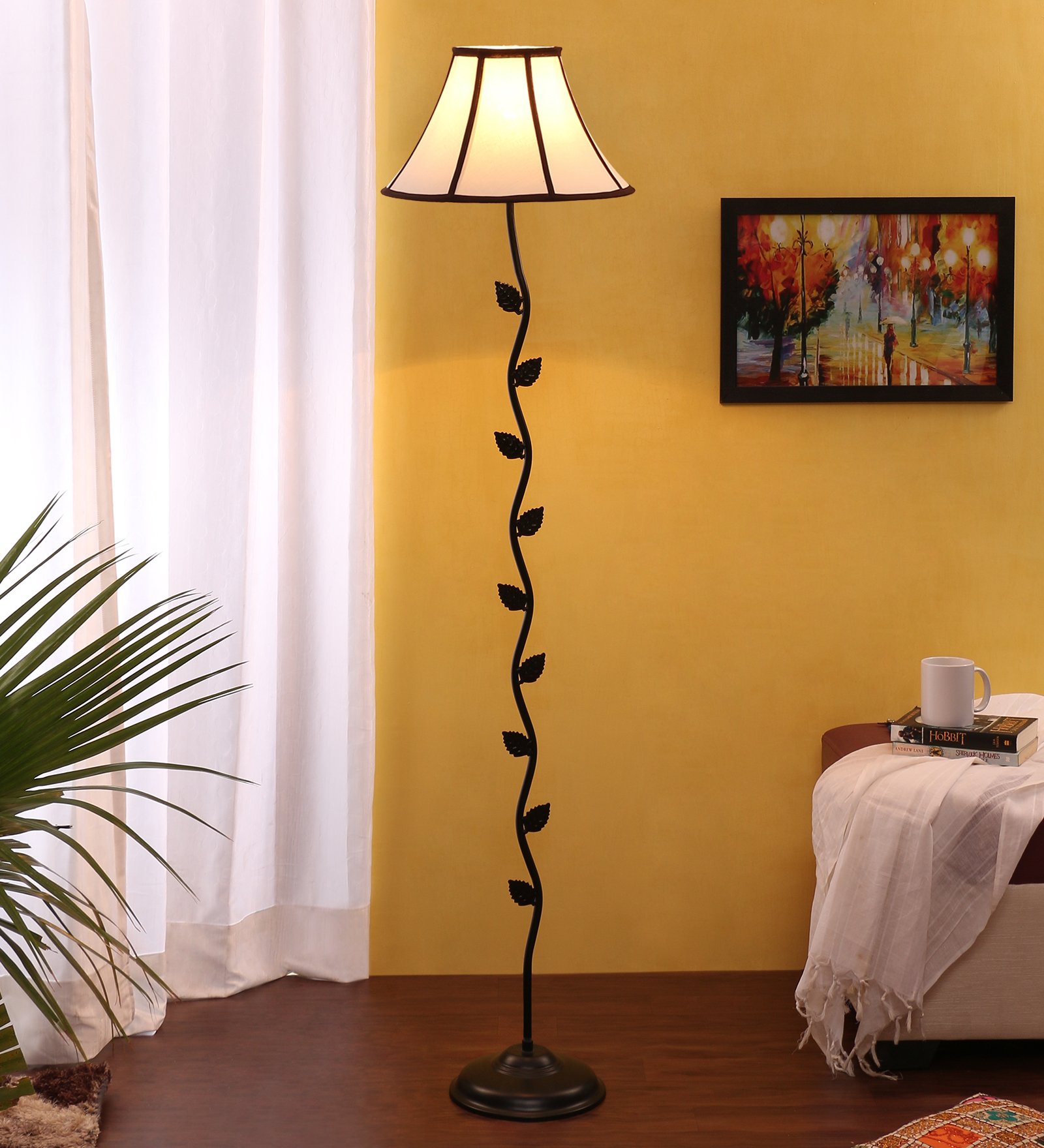 Devansh Metal Floor Lamp with Shade, Base and Wire Connector, Off White, Pack of 1 lamp, 1 Base, 1 Wire Connector, 1 Shade-image-1