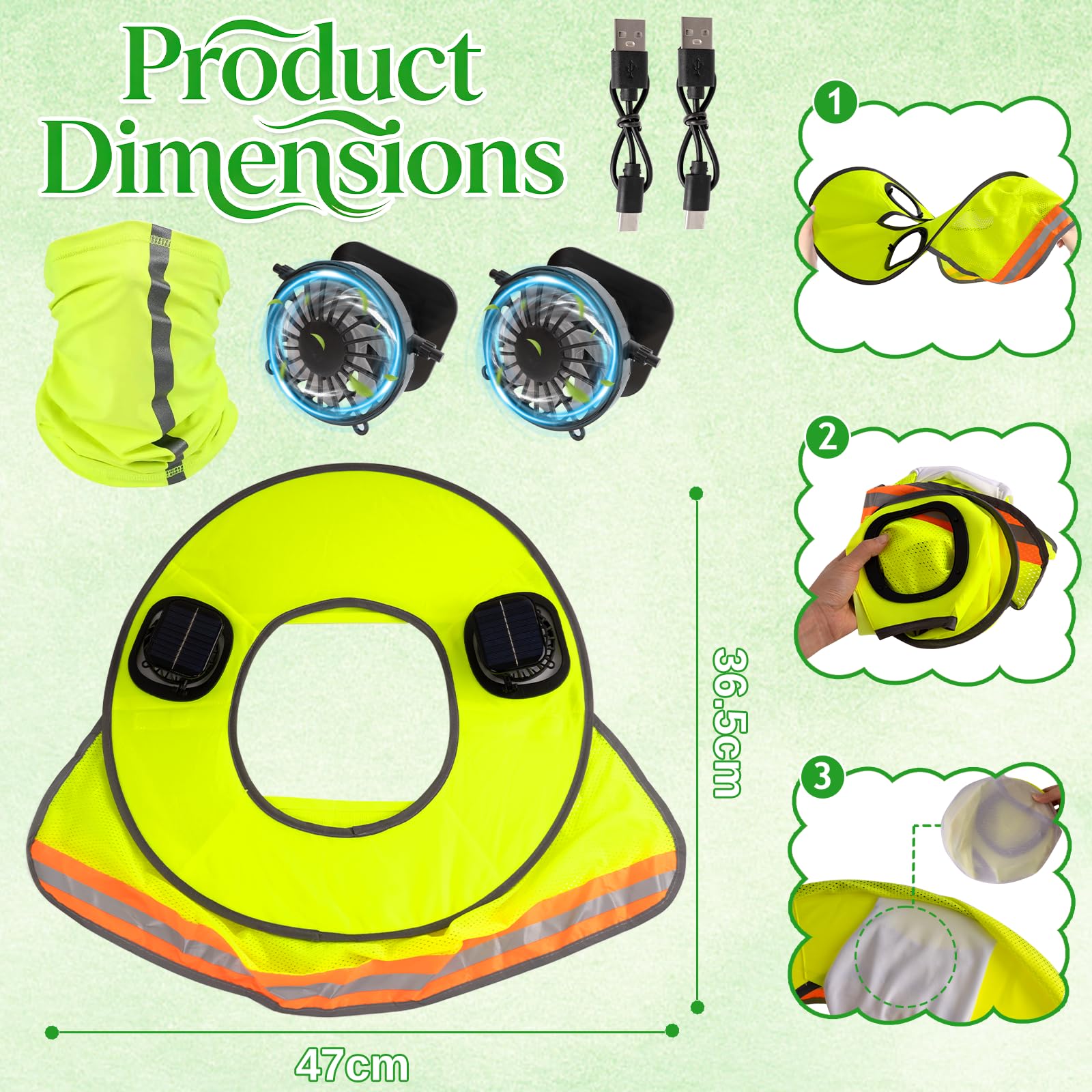 1 Set Schutzhelm-Sonnenschutz mit Solar-Ventilator, Hart-Hut-Sonnenschutz-Schutzhelm HI-VIZ mit breiter Krempe & Nackenschutz, Cooling Mesh, kontrastierende Reflexstreifen, Helmzubehör