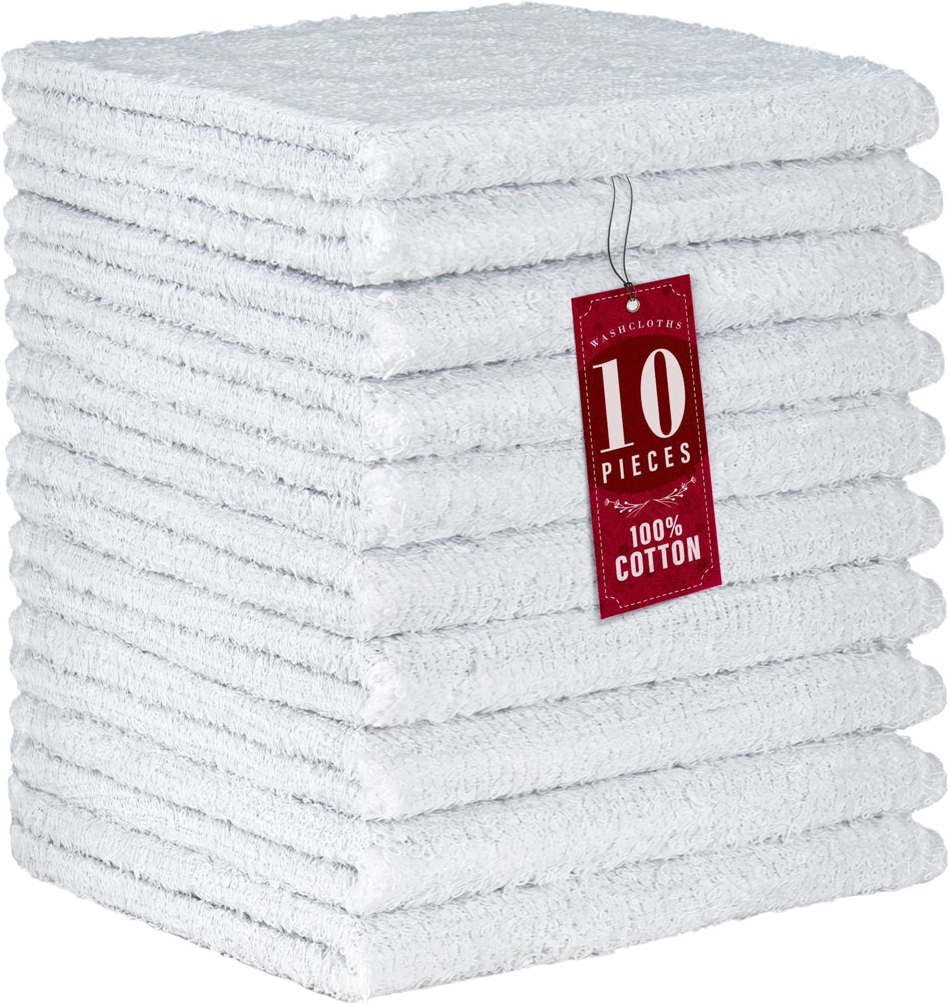 DecorRack 10 Pack 100% Cotton Wash Cloth, Luxurious Soft, 12 x 12 inch Ultra Absorbent, Machine Washable Premium Quality Washcloths, White (10 Pack)