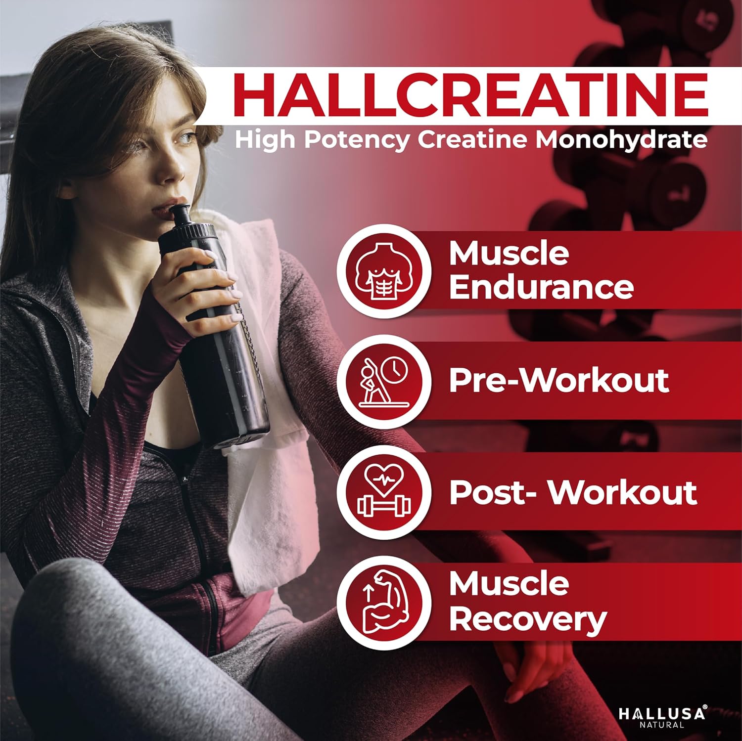 Hallusa Natural Creatina Monohidratada - Resistencia Muscula...