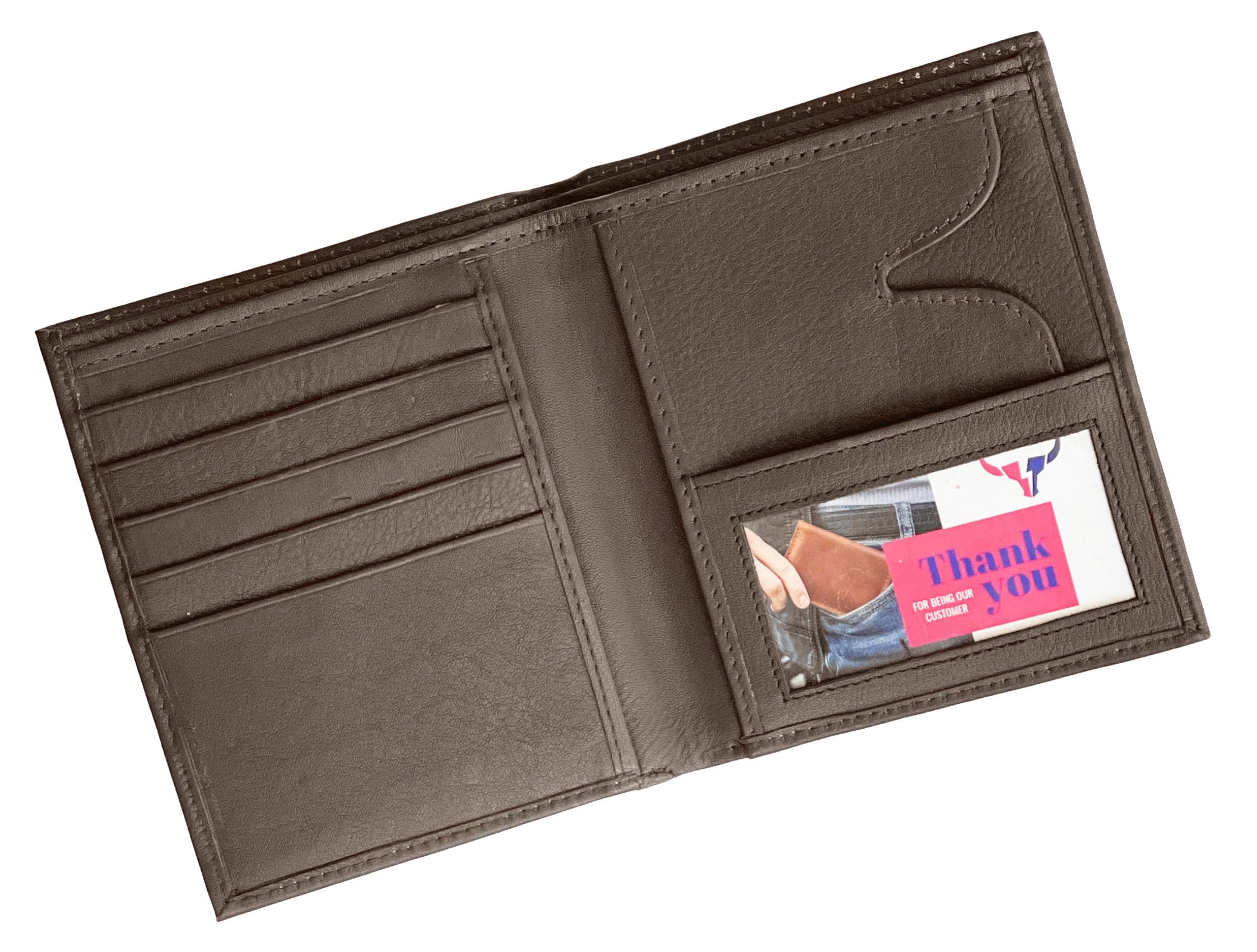 Bullz Genuine Leather Large European Hipster Bifold Credit Card Id Men's Wallet Slim Tall Passcase Billfold (Brown)