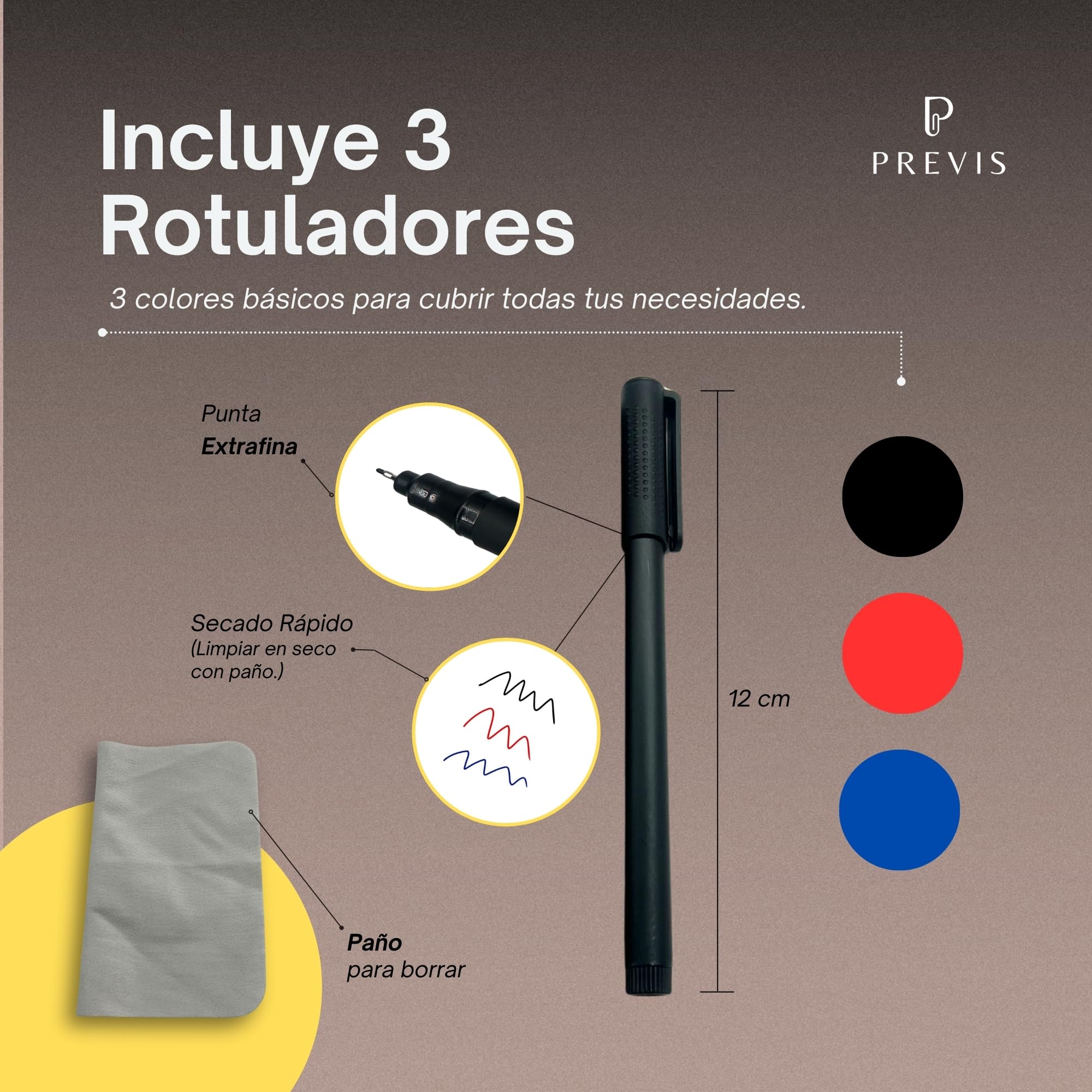 PREVIS Pizarra Blanca Pequeña Encuadernada Plegable con 3 Rotuladores de Punta Extrafina + Paño de Borrado + Funda Portátil - Anotaciones Rápidas, Borrables y Eficaces para Oficina y Estudios