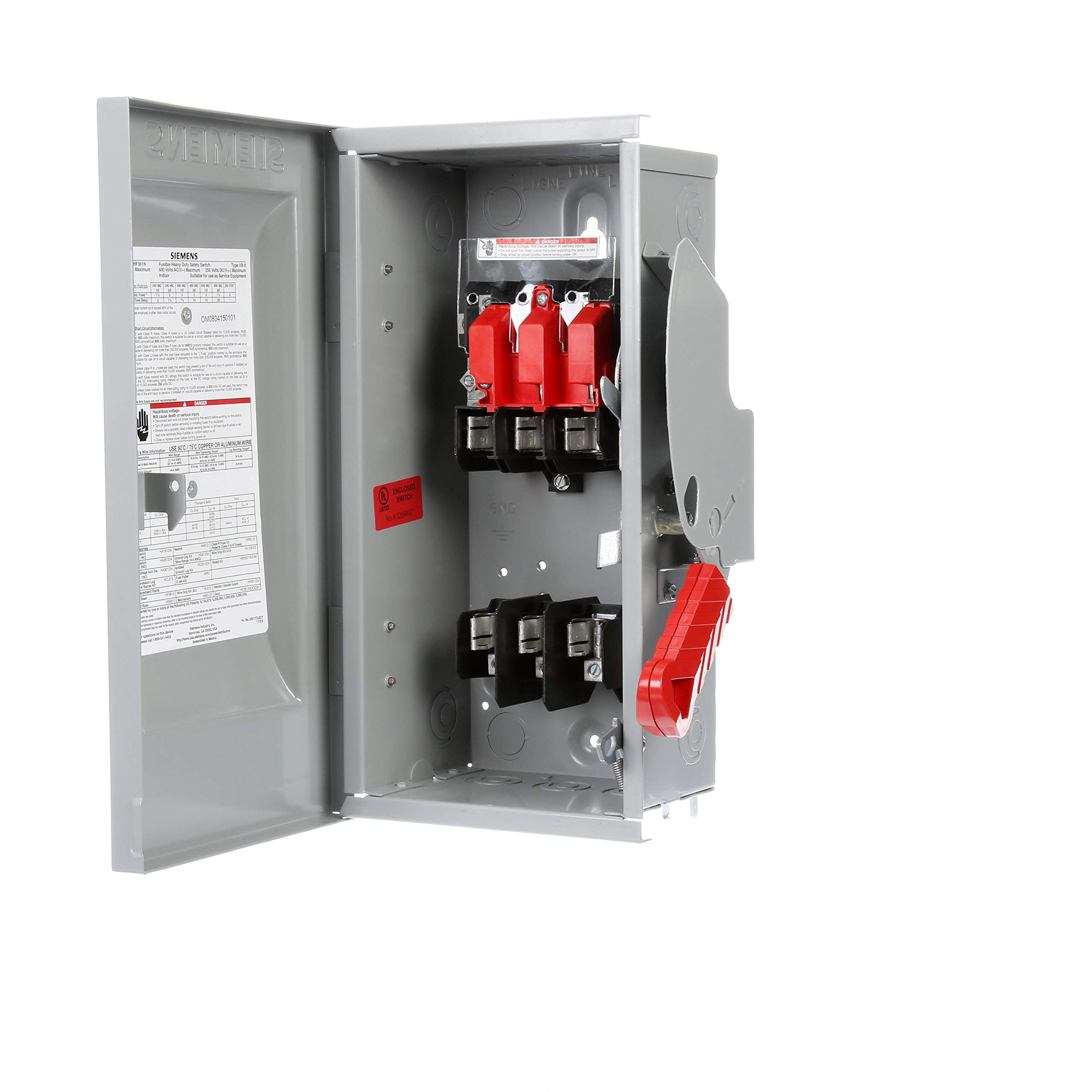 Siemens HF361N 30-Amp 3 Pole 600-volt 4 Wire Fused Heavy Duty Safety Switches, Color