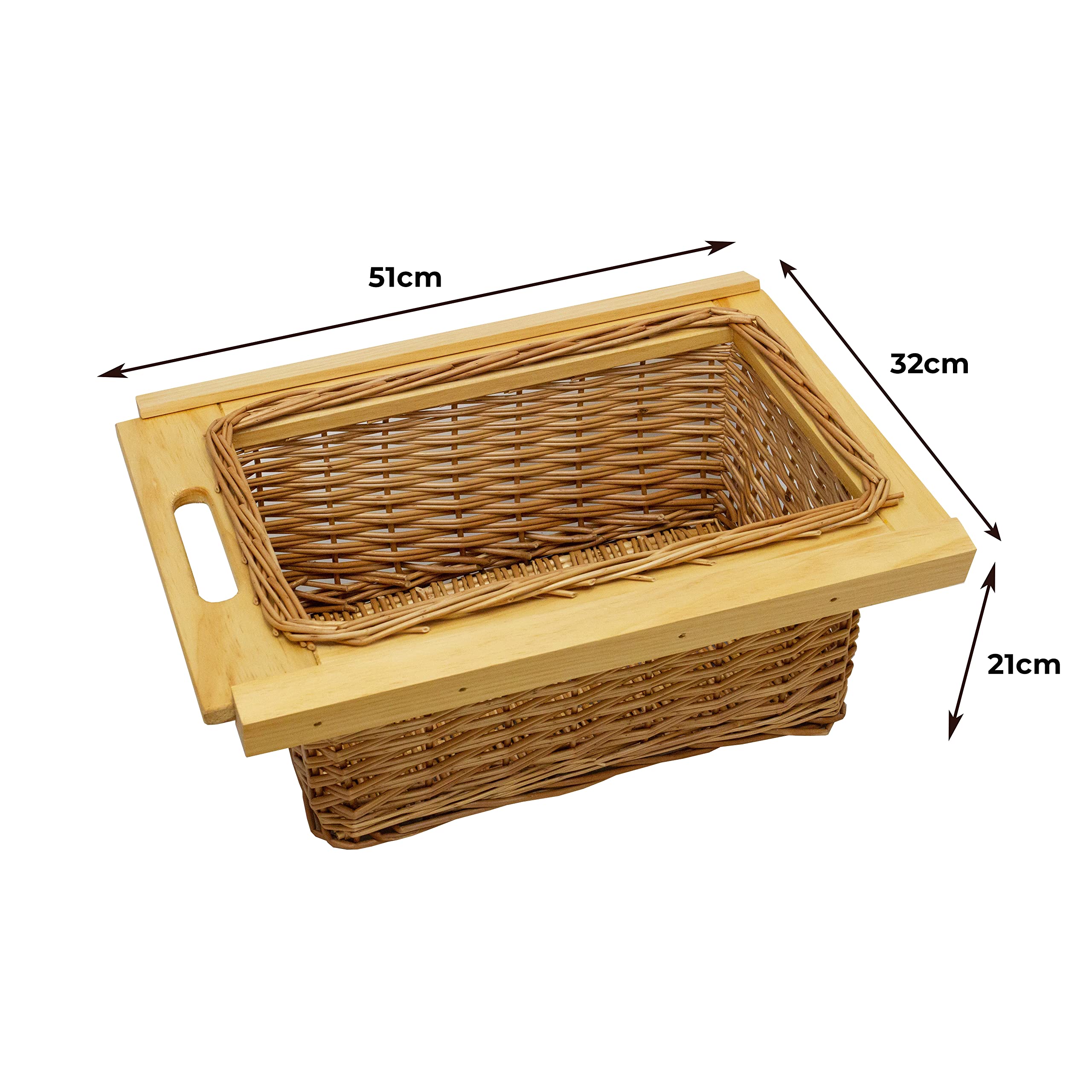 2 Ausziehbare Weidenkörbe Küche Rattan 400mm Küchenkörbe Aufbewahrung Lagerung Speisekammer Unterschrank & Läufer Buche massiv 40cm Landhausstil 100% handgefertigt Befestigungssatz inklusive - Braun