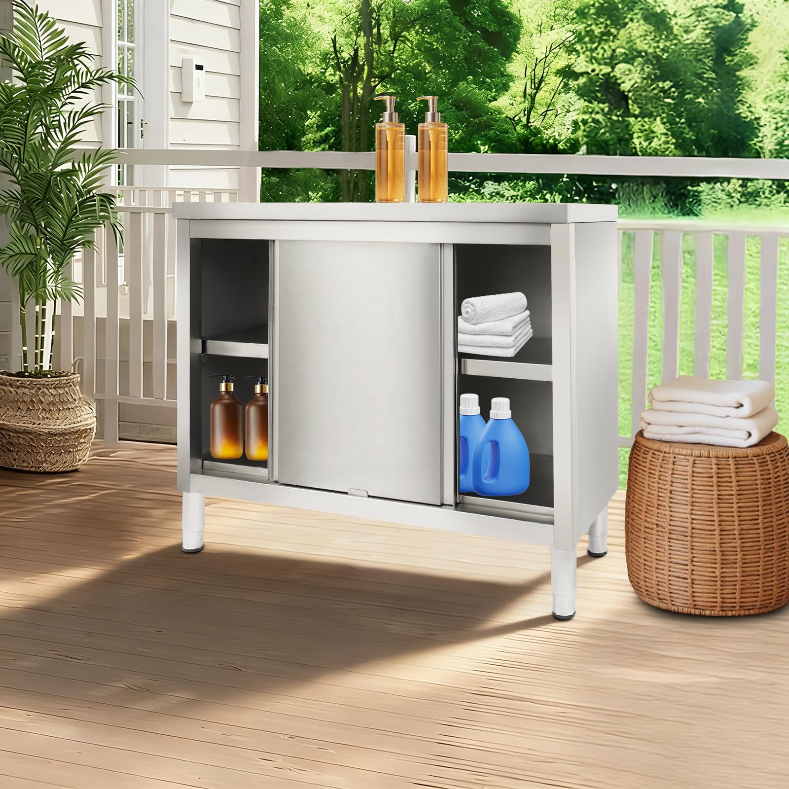 Edelstahl-Tisch mit Türen Schiebetüren Kommerzieller Arbeitstisch mit Unterschrank Küchen Arbeitstisch Schrank Edelstahl Arbeitstisch (100 * 50cm)