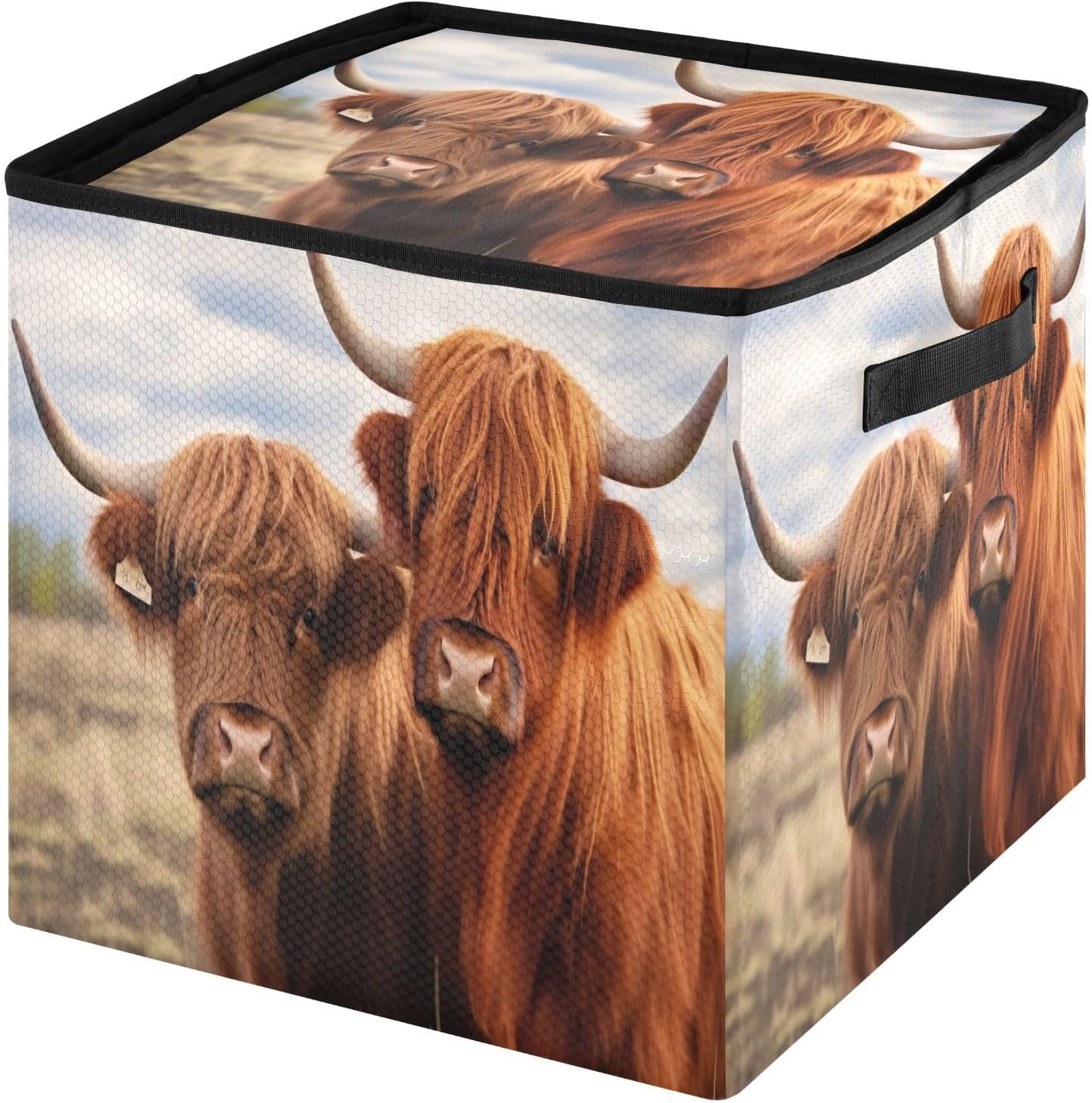 Highland Cows 13 Inch Christmas Ornament Storage Box with Lid - Holiday Decor Storage Containers, Stores 64 Ornaments, 3 Inch Cube Compartments