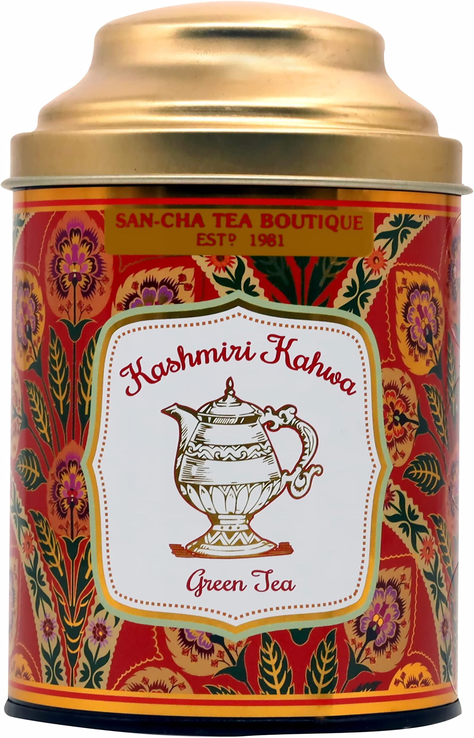 Sancha Tea Boutique Kashmiri Kahwah Green Tea | 100% Rainforest Alliance Certified | Real Almonds, Cardamom & Spices | 75+ Cups Detox Desi Kahwa | 75g Loose Leaf