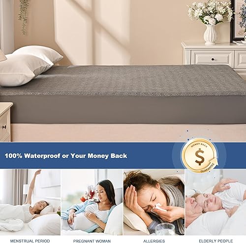 Miniatura 6 de GRT Protector de colchón impermeable tamaño King, transpirable, de fibra de carbón de bambú, sin ruido y sin olor, protector de colchón mejorado con
