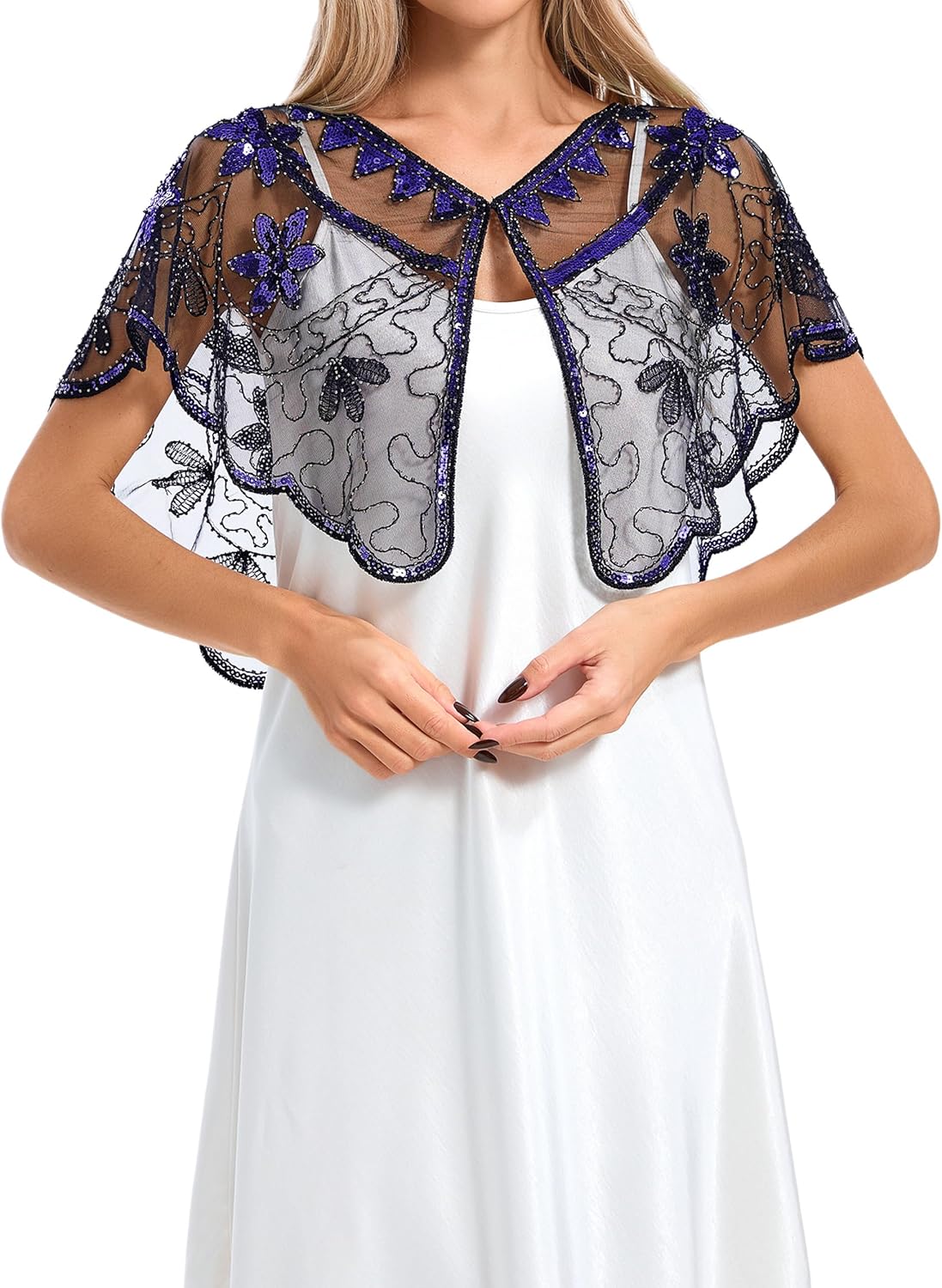 Women's 1920s Sequin Shawl Wraps Fringe Capelet Shawls Gatsby Accessories for Harlem Night - Image 2