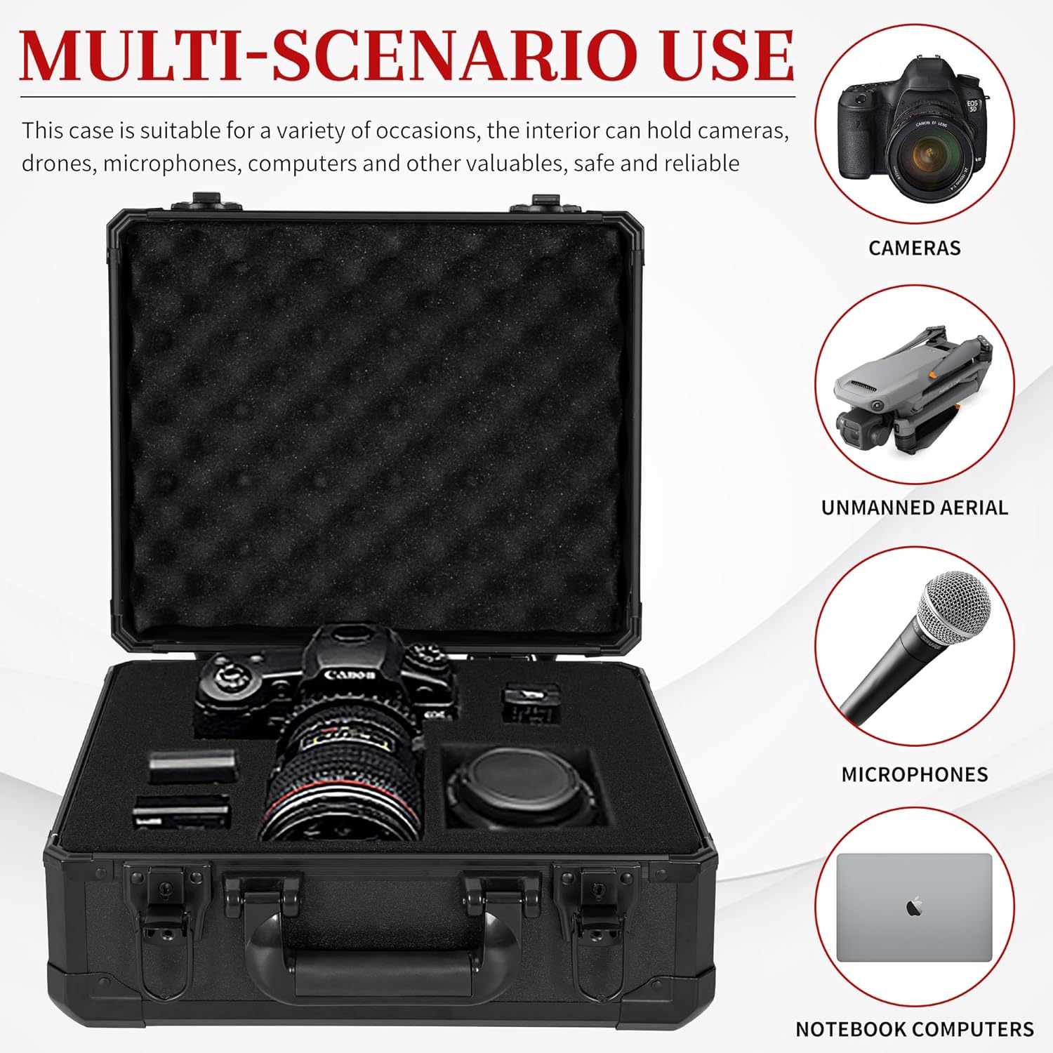 Protective Hard Case Shockproof Water-resistant with Customized DIY Foam Insert fit for Camera, Laptops, etc,13.5 X 11.6 X 6-Inch - Image 2