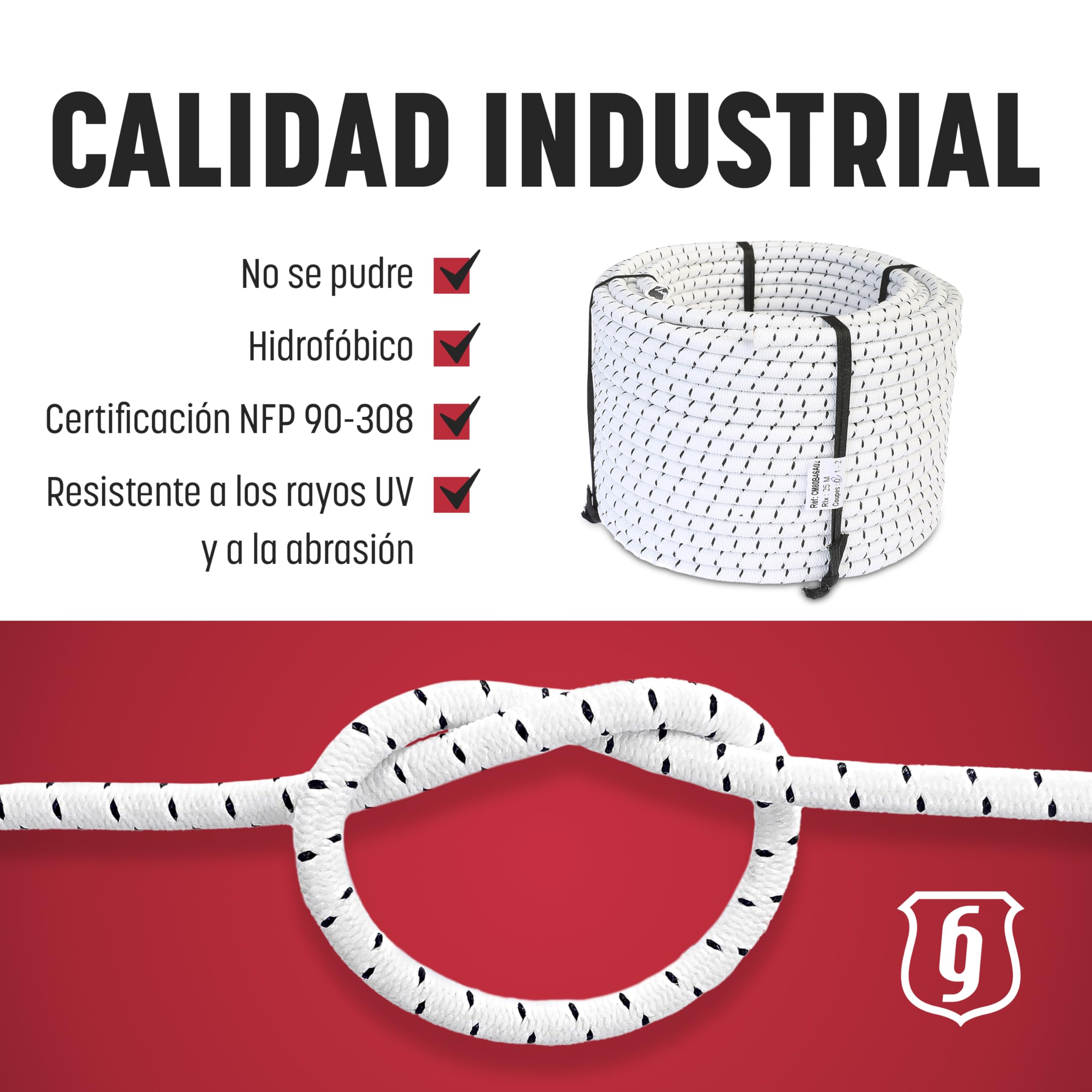 MAGMA Cuerda Elastica 8mm, 25m. Monotex Polietileno. Piscinas (Standard NF P 90-308) Toldos Acampadas Exteriores Manualidades Nautica Amarres Escalada Resistente al Agua (Blanco)