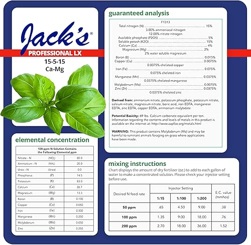 Miniatura 2 de Jack's Professional 15-5-15 CA-MG LX - Fertilizante soluble en agua integral para el crecimiento en plantas cortas y robustas cultivadas en