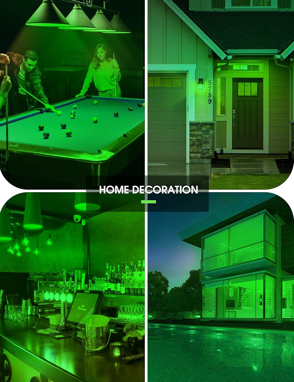 Green 9W LED Decorative Light Bulbs, 4-Pack