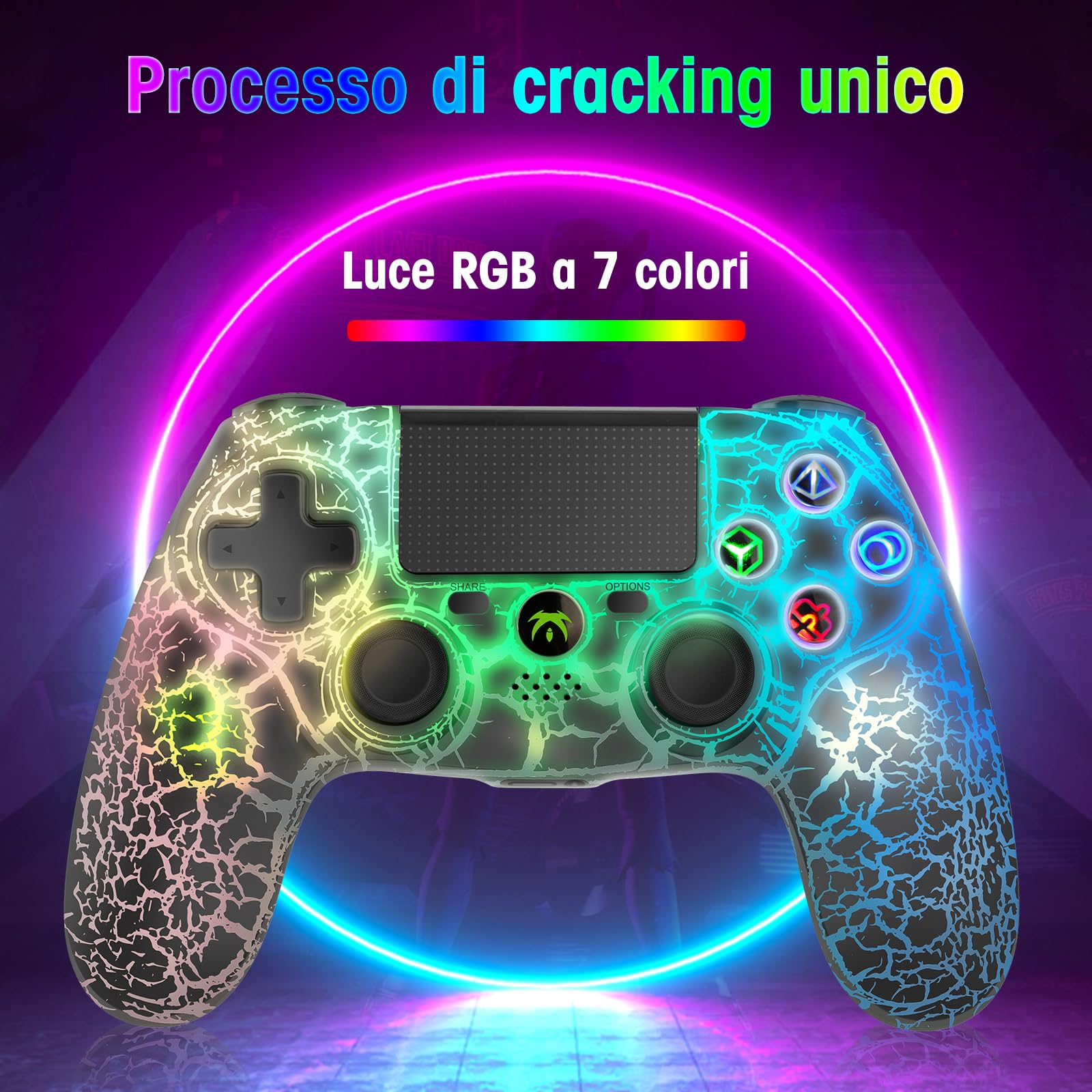 wireless Controller per PS4, Gamepad wireless con vibrazione doppia, con luce RGB, joystick PS4 per PS4/Slim/Pro/PC(B)