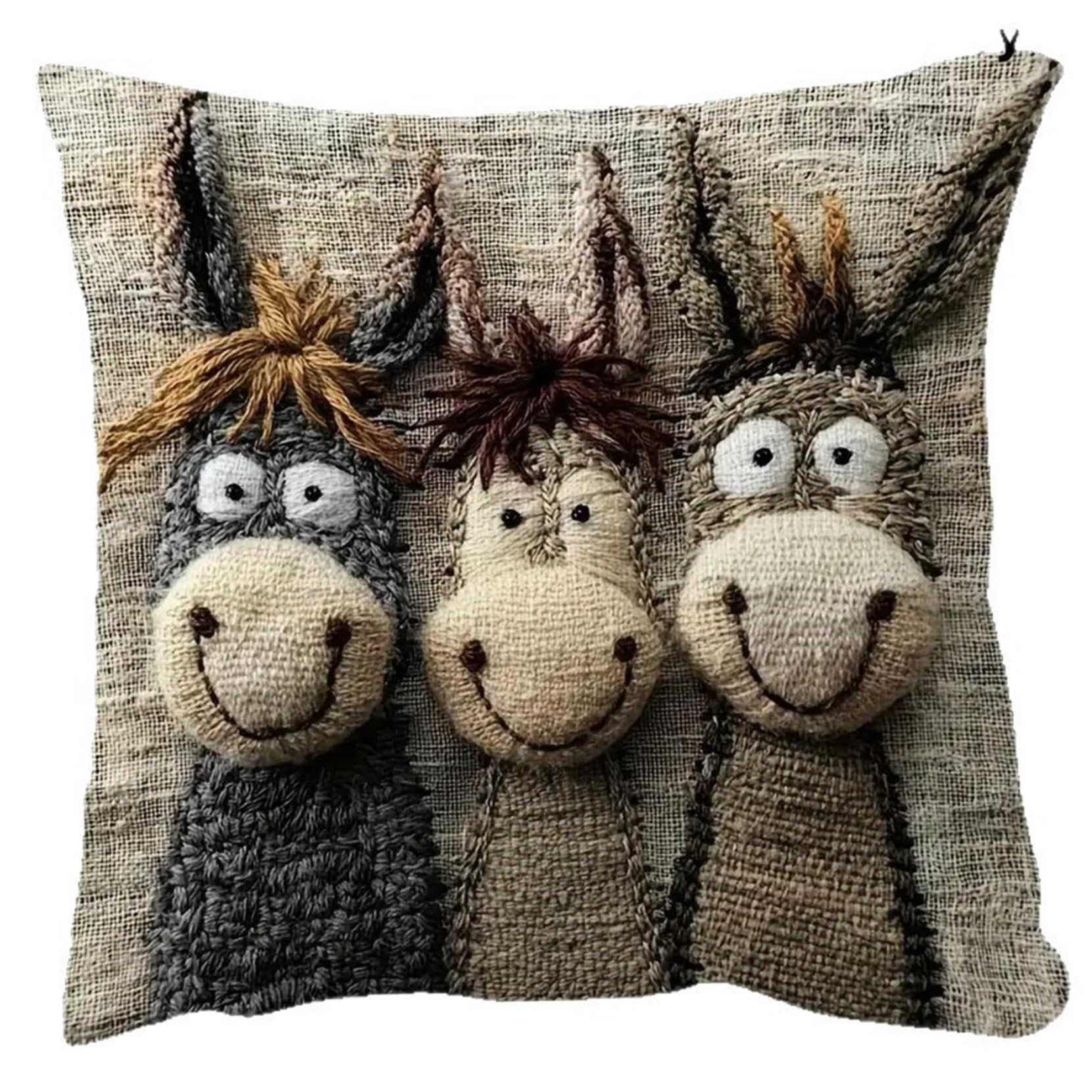 Hbbgdiy Funny Donkey Pillow Covers 18x18 Inch Animal Embroidery Square Cushion Covers for Sofa Living Room Bed Decor Car Outdoor Patio Cute Throw Pillowcase Farmhouse Home Decoration