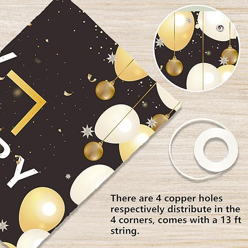 Miniatura 3 de Cartel de feliz aniversario, letrero negro y dorado para hombres y mujeres, boda, aniversario, fiesta de cumpleaños, cabina de fotografía, fondo de