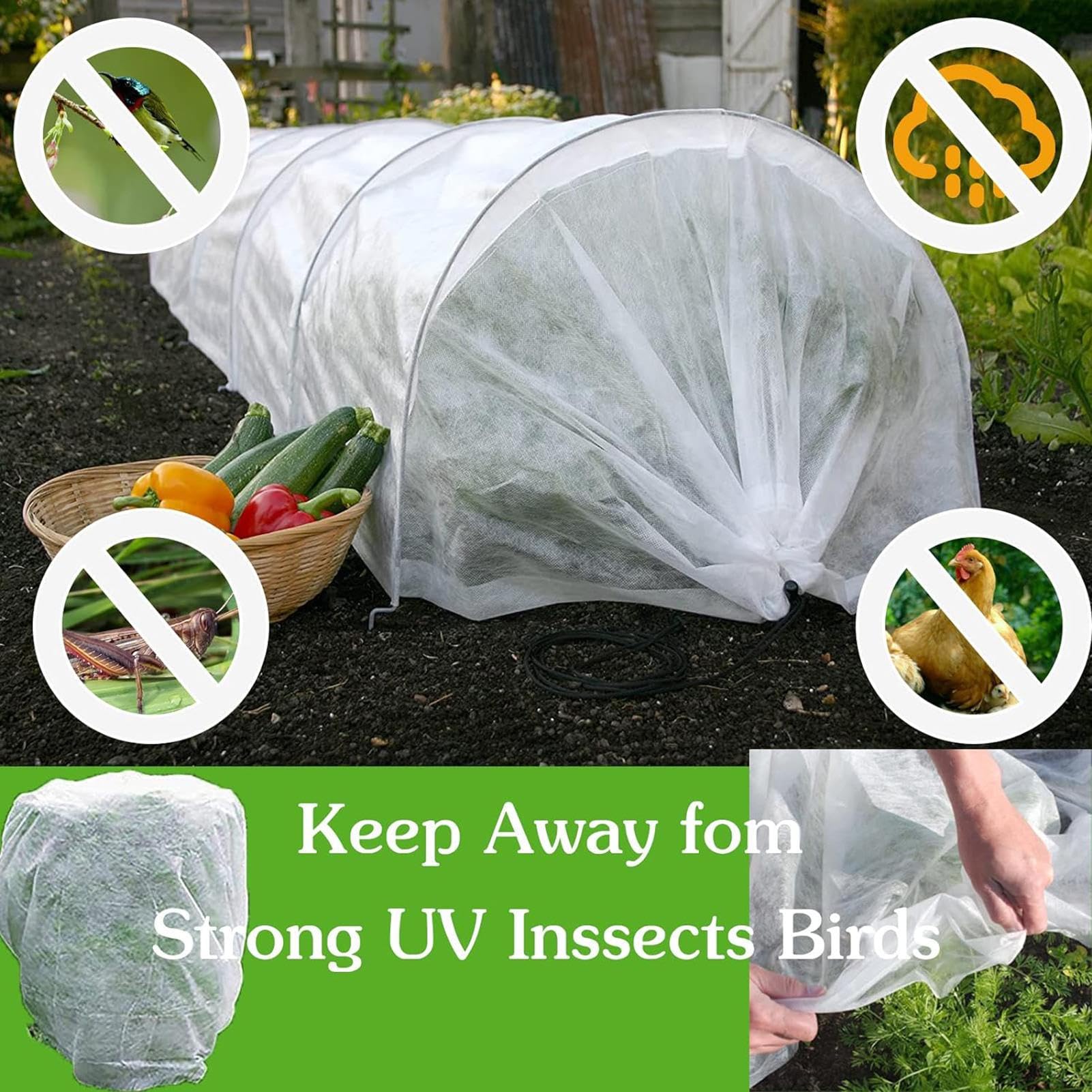 Red de malla de jardín, cubierta de malla para plantas, red para plantas | red para pájaros resistente a los rayos UV, barrera contra moscas para proteger verduras, plantas y árboles frutales