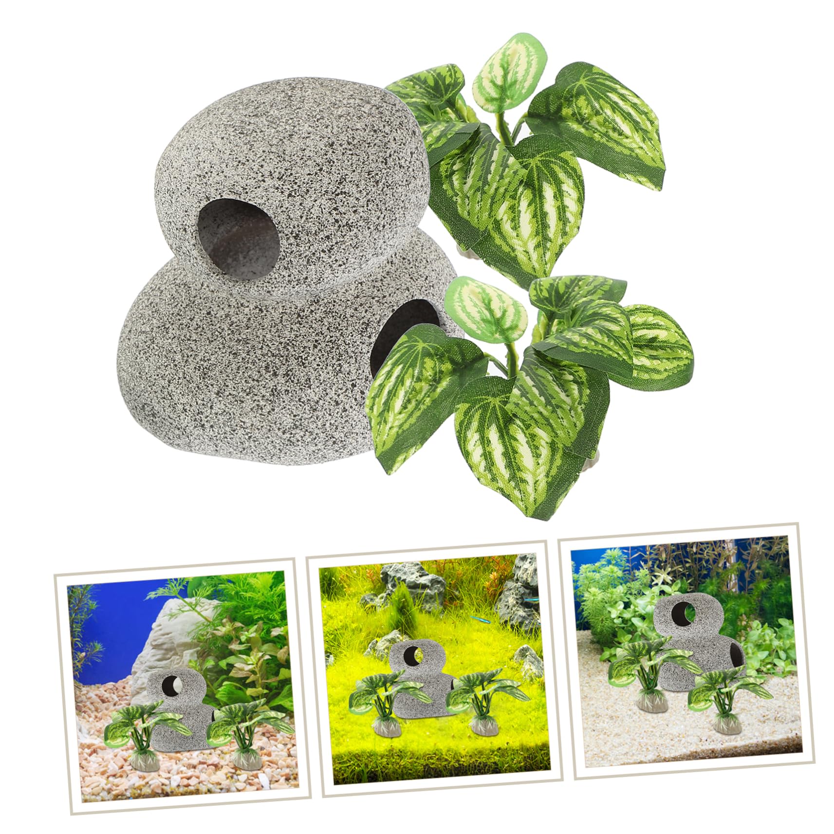 PRETYZOOM 2juegos Decoración De Acuario Cueva y Plantas Falsas Set De Ornamentos para Peceras y Terrarios Accesorios Acuáticos para Escondites De Peces y Camarones