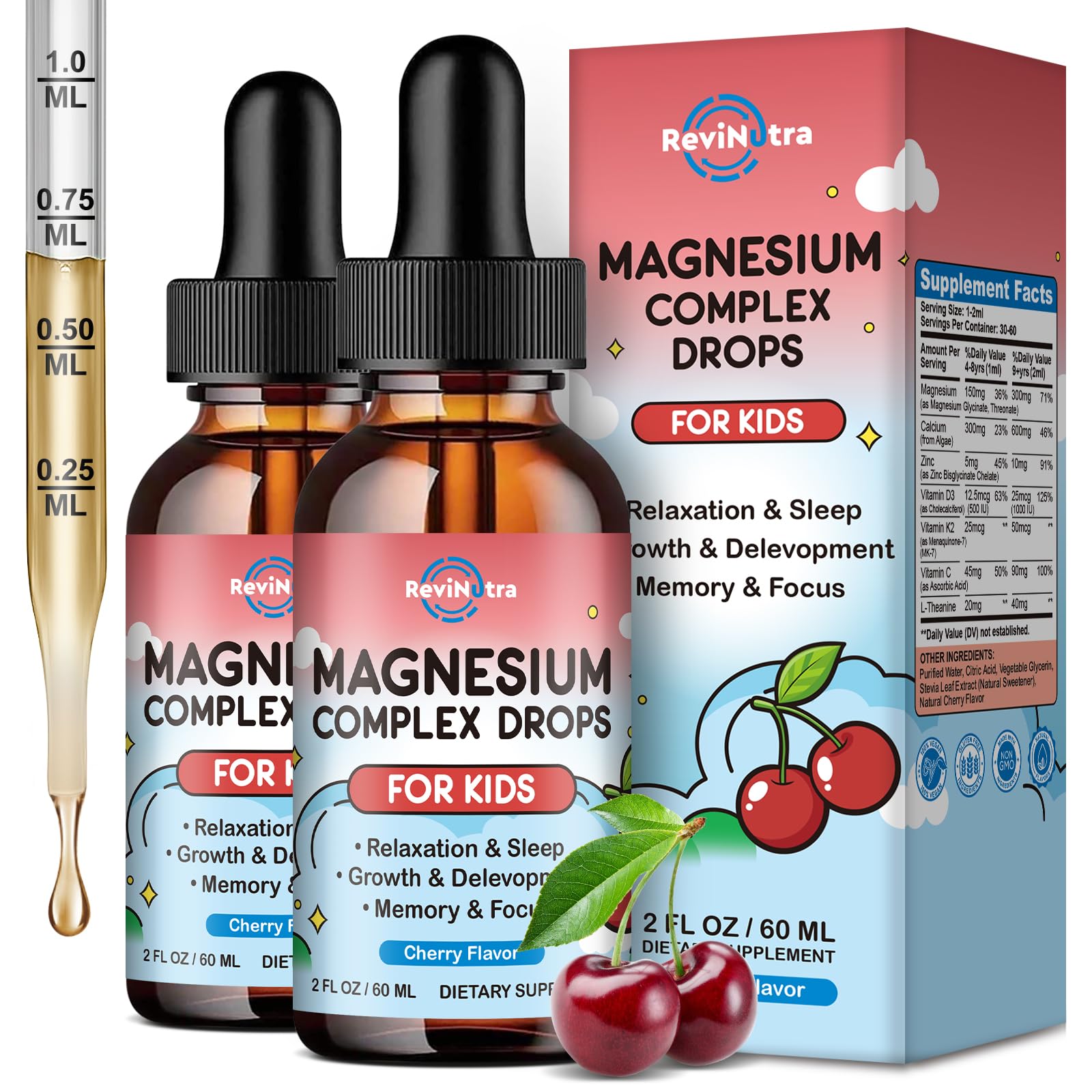 Kids Magnesium Liquid Drops - Magnesium Glycinate Liquid for Kids, Magnesium Supplement with L-Theanine, Calcium, Zinc, Vitamin D3 K2 for Sleep Calm Relaxation Brain Bones, Pineapple Flavor 2 Fl Oz — Amazon image 18