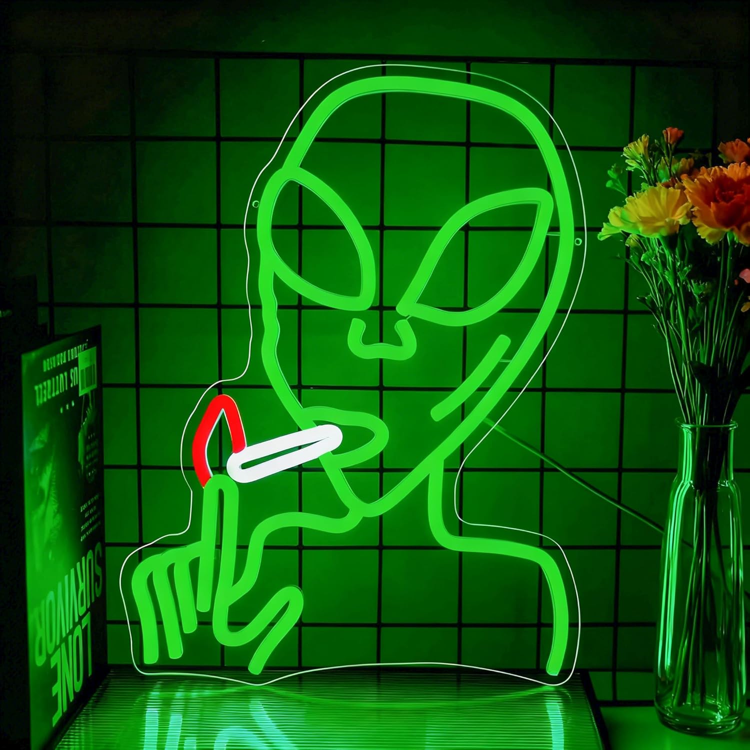 Alien Neon Sign for Wall Decor, Dimmable LED Green Alien Neon Lights Sign for Bedroom Game Room Man Cave Home Bar Party Decor Gifts