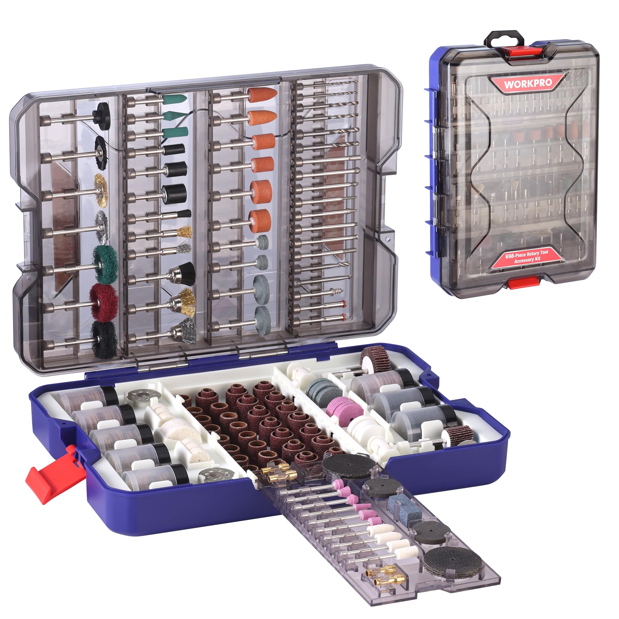 WORKPRO 698-Piece Rotary Tool Accessories Kit, Multi-Purpose Rotary Tool Bits for Cutting, Engraving, Grinding, Polishing, Sanding & Drilling