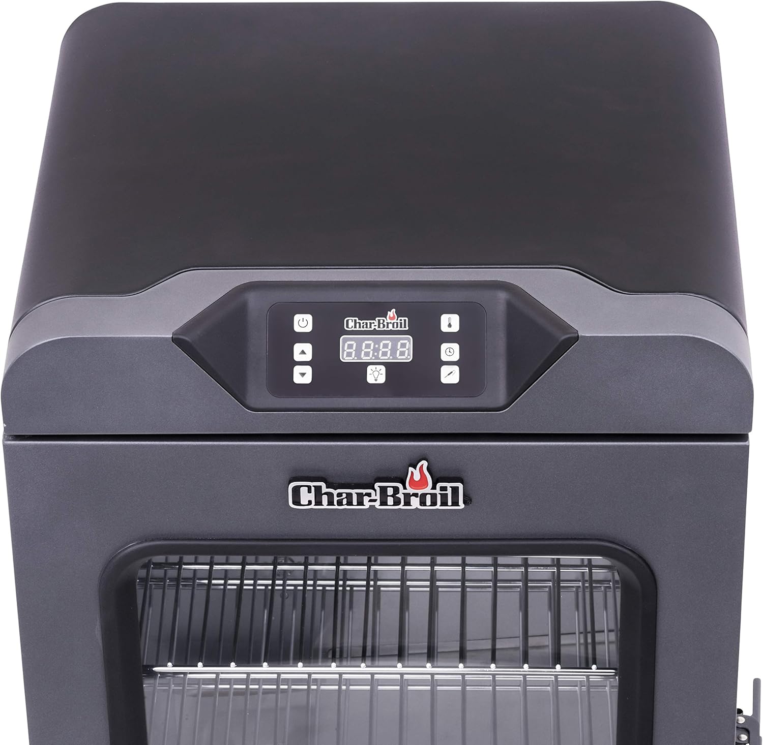 Detail digitálního ovládacího panelu s LED displejem a tlačítky.