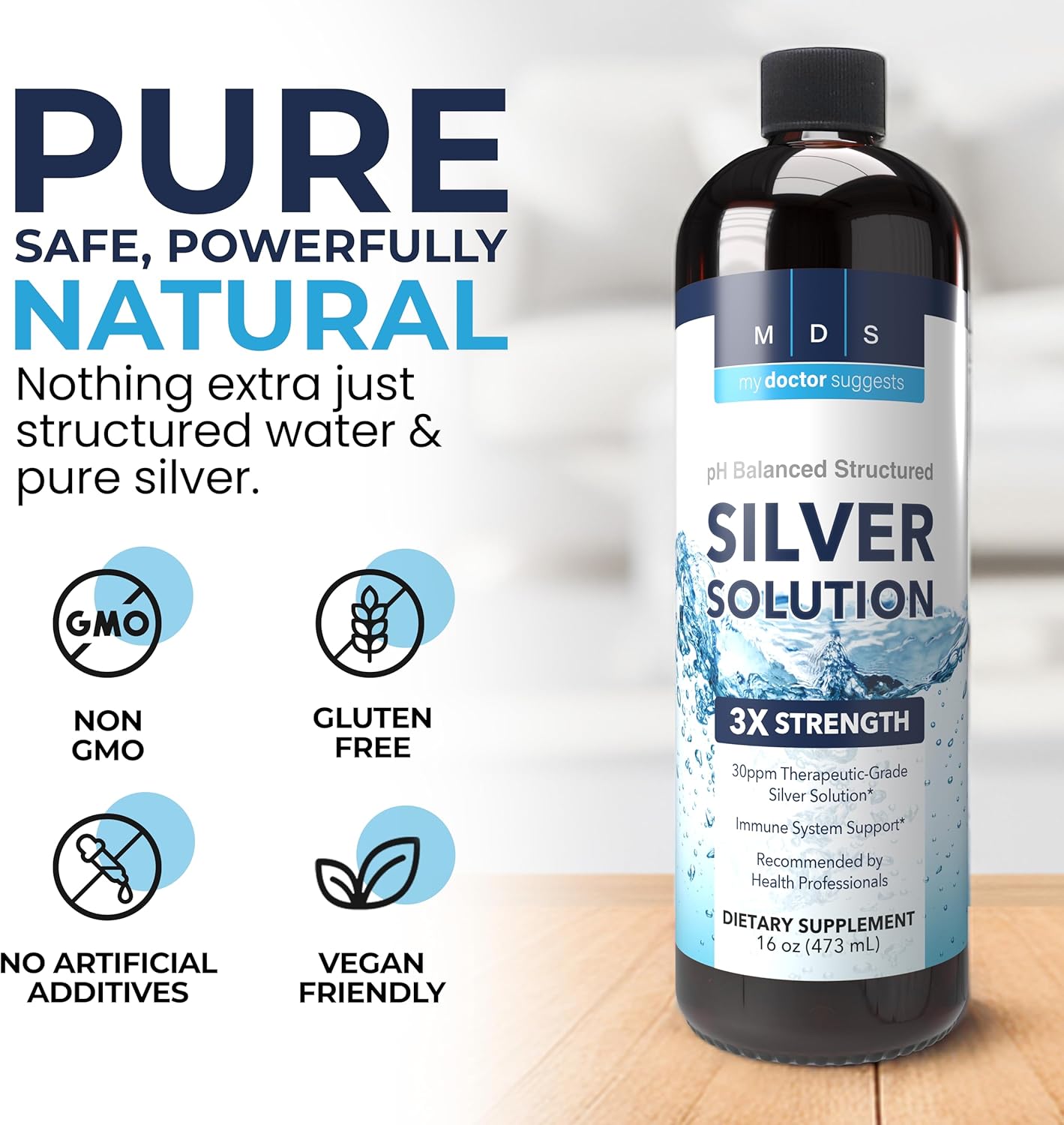 Alkaline Structured Silver Liquid Supplement 30ppm - Immune and Gut Health Support - Extra Strength Structured Colloidal Silver Mineral Supplements - Made in USA (16 oz)