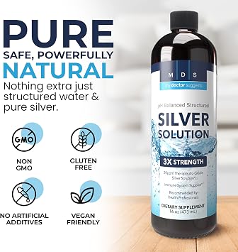 Alkaline Structured Silver Liquid Supplement 30ppm - Immune and Gut Health Support - Extra Strength Structured Colloidal Silver Mineral Supplements - Made in USA (16 oz)