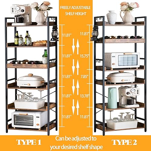 Miniatura 4 de HCHQHS Estantería abierta ajustable de 6 niveles, estantes rústicos para libros, estantes industriales de madera y metal negro, estantería de