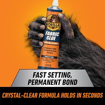 Gorilla Waterproof Fabric Glue, 2.5 oz Tube, Clear | Non-Yellowing, Bonds Fabric, Felt, Denim, and Ribbon, Remains Flexible, Washer and Dryer Safe