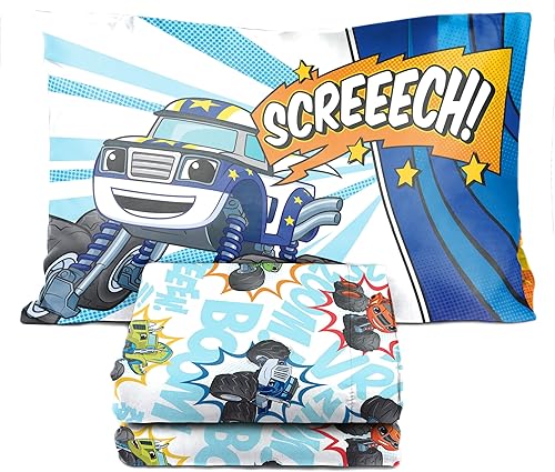 Vista 231 de Jay Franco Blippi & Meekah Trucks - Juego de edredón tamaño matrimonial, juego de sábanas y fundas de almohada de 7 piezas, color azul, juego