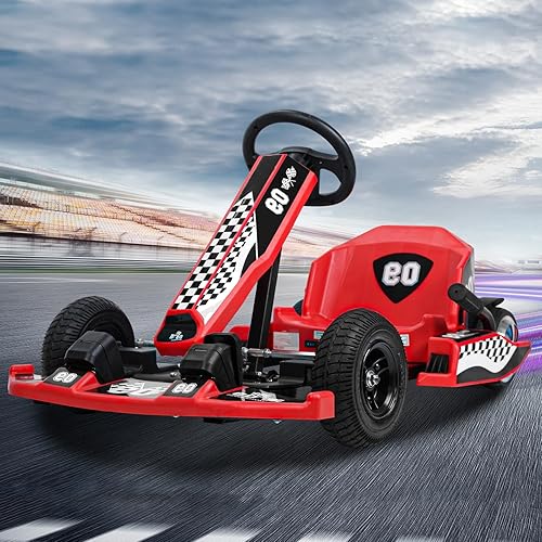 Go Kart for Kids Adults, 36V Electric Go Kart, Kids Gokart with 350w Motor, Crazy Cart with Drift Sport Mode, Crazy Kart [Up to 16 MPH], Outdoor Ride on Go Karts Best Ideal Gift for Kids Red