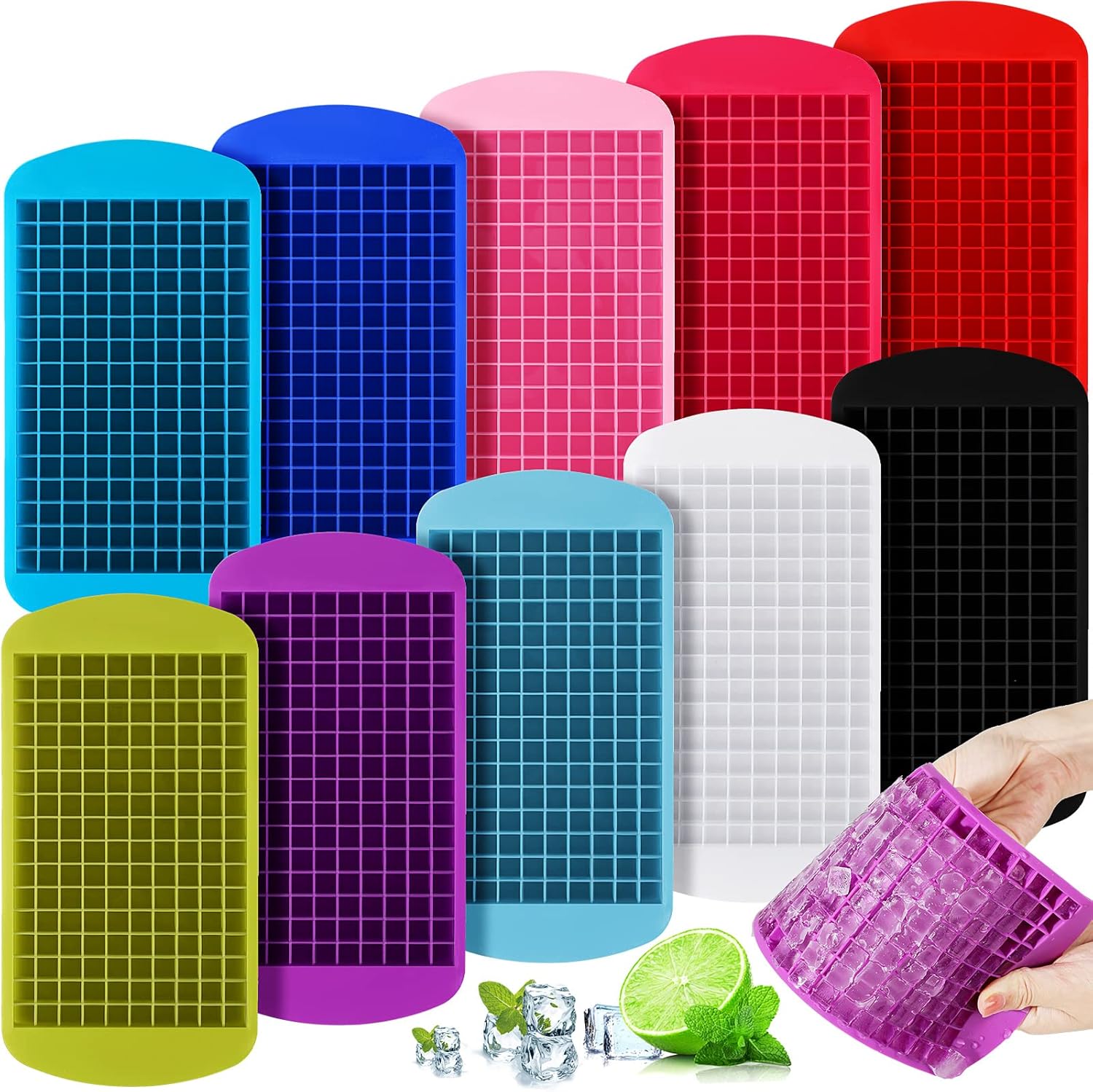 10 Pieces Silicone Mini Ice Cube Trays Small Ice Cube Molds Each Piece Produces 160
