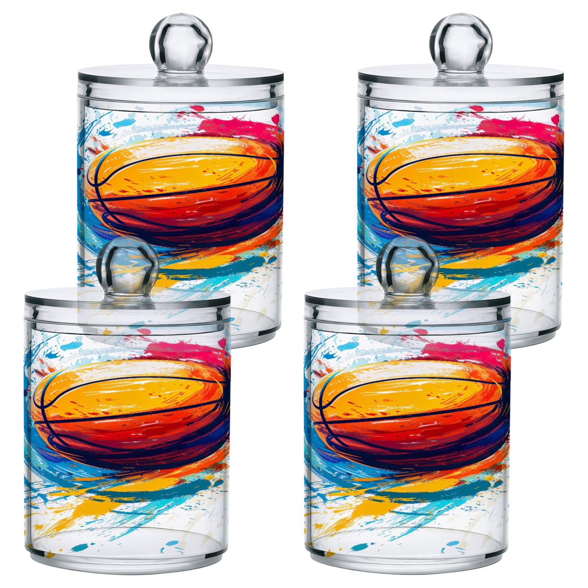 PYBUG Basketball Starfish Qtip Holder with Lid,2Pack Clear Plastic Apothecary Jars Bathroom Storage Containers for Cotton Swab,Cotton Ball,Floss Picks,Tea,Coffee