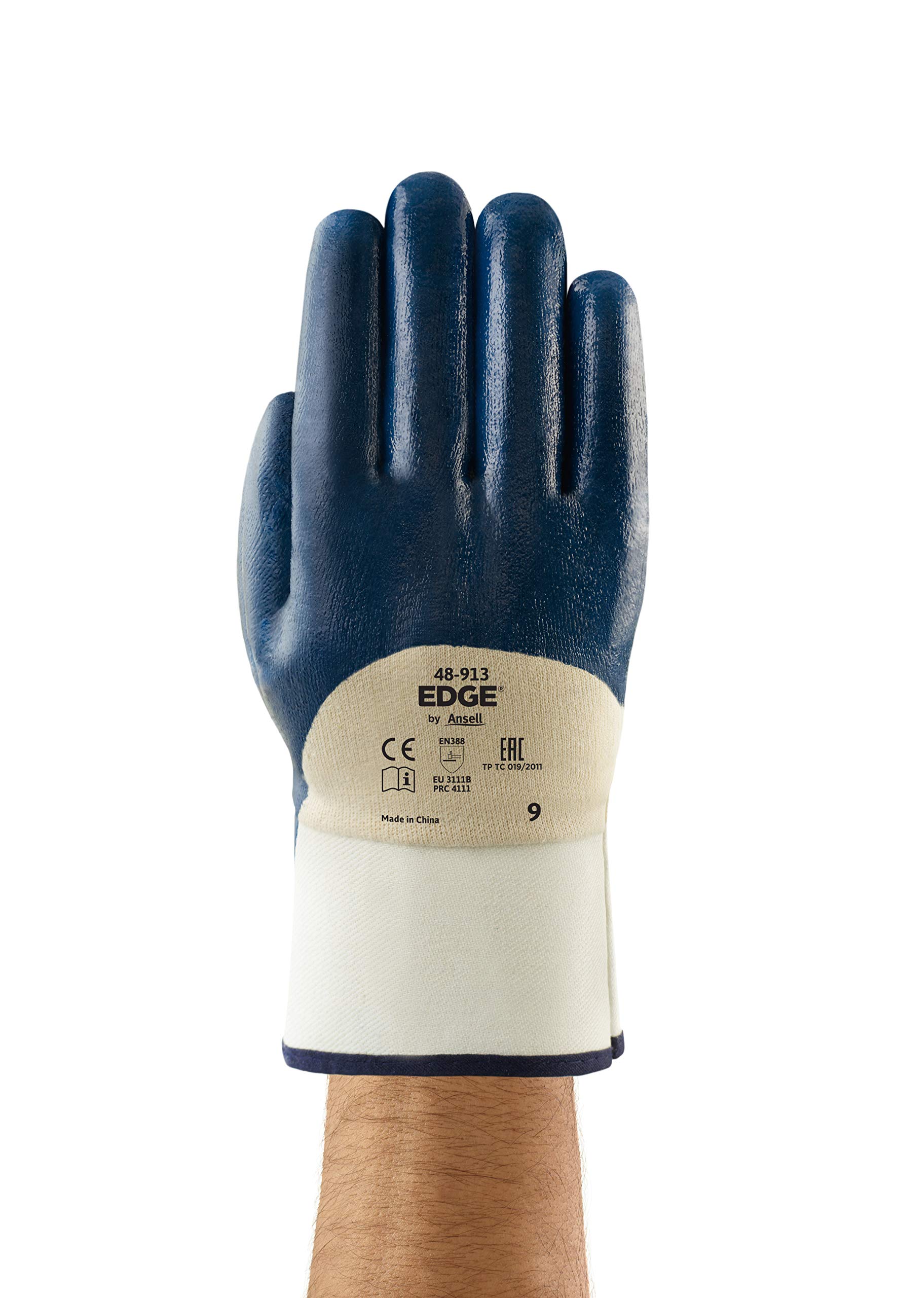 Oceanic Ansell EDGE 48-913 Arbeitshandschuhe, Öl Abweisende Mechanikschutz Handschuhe, Industrie PSA Damen Herren, Waschbar, Blau, Größe XL (12 Paar)