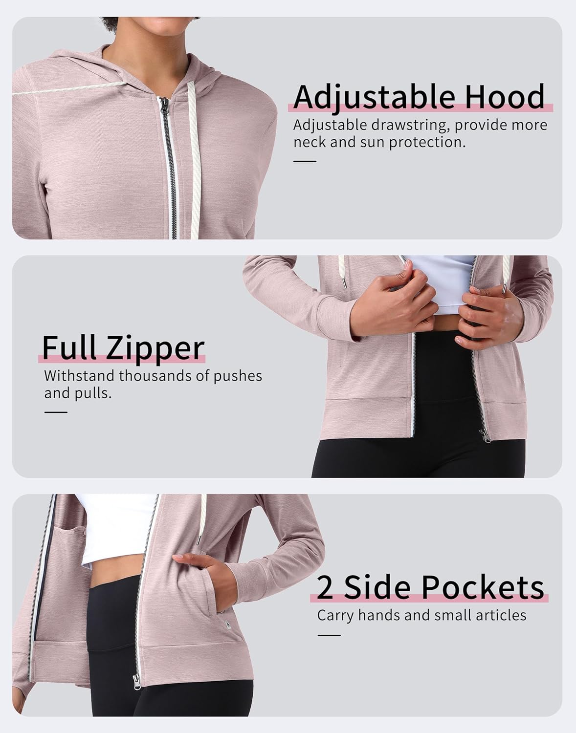 Pioneer Camp Women's Full Zip Up Workout Hoodie Soft Lightweight Hooded Sweatshirts Sweat Jacket Athletic Gym Yoga Casual - Image 5