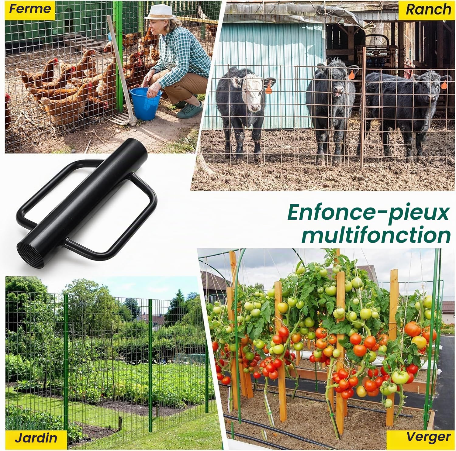 Pilote de Poteau de Clôture, 43cm Pilon pour Piquet et Poteau de Clôture avec Poignée Pour Installation de Clôture en Métal Robuste, Machine de Piquetage de Réparation de Poteaux de Clôture