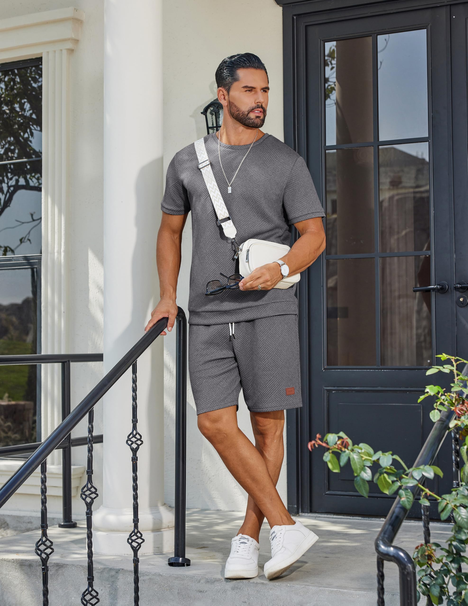 COOFANDY 2-teiliges Set aus Hemd und Shorts für Herren