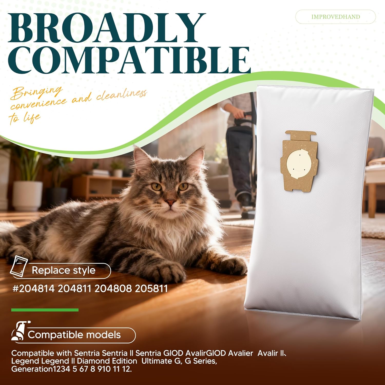 20 Pack Vacuum Bags [Model 204814]Compatible with Kirby Sentria/Avalir/Ultimate G Series | Replaces F-Style & Twist-Style 204811 205811 204808 | Replacement Parts by Improvedhand