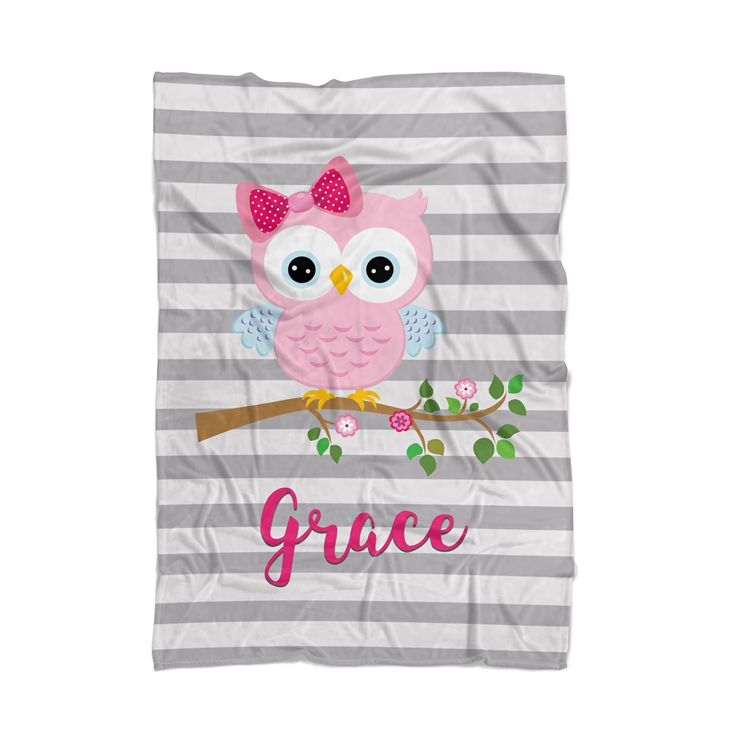 Owl Blanket Gray Bird Owl Personalized Name Blanket