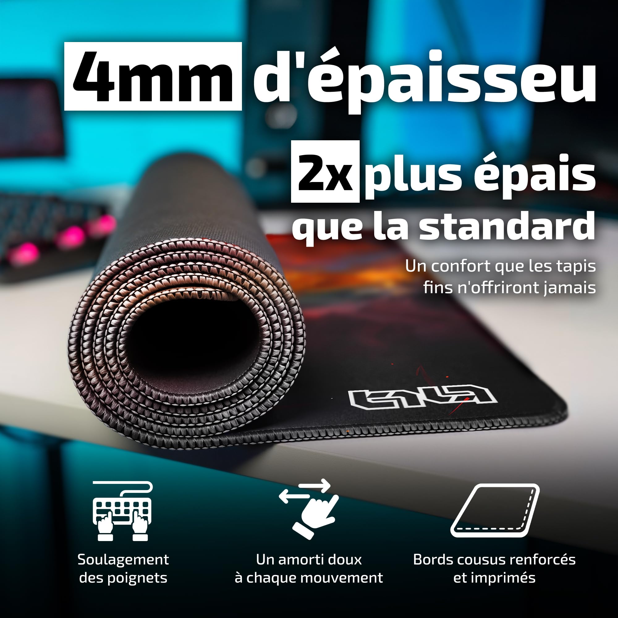 Tilt Grand Tapis de Souris Gamer XXL 100x50 cm | Tapis de Bureau Gaming Anti-Dérapant | Mouse Pad Imperméable pour PC et Accessoires Gaming | Tapis de Clavier (Dragon's Wrath)