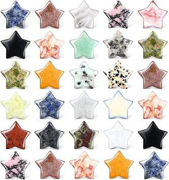 28 Pieces Star Crystals Bulk Stone 0.8 Inch Gemstone Star Witch Worry Stones Bulk Mini Pocket Stars Quatrz Palm Stones Decor for Witchcraft Supplies Farmhouse Meditation Collection Energy Balancing