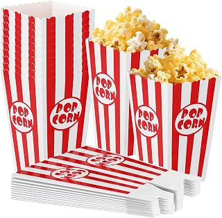 Mssushi 46 Piezas Cajas de Palomitas de Maíz,Rojas & Blancas Rayas Pequeños Contenedores de Papel Para Palomitas,Bolsas de Palomitas de Maíz,Noches de Cine, Carnavales,Picnics