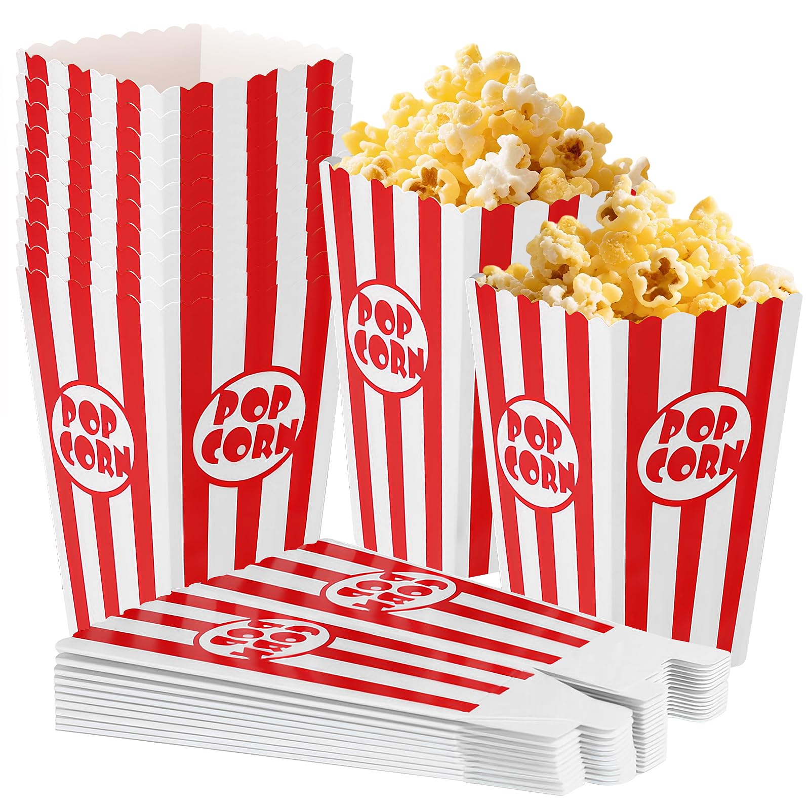 Mssushi 46 Pcs Popcorn Boxes 2x2.7x4.5Inch, Red & White Striped Classic Popcorn Containers, Retro Popcorn Bucket, Reusable Popcorn Bags for Birthday, Movie Night, Carnivals, Sleepover Treats, Wedding