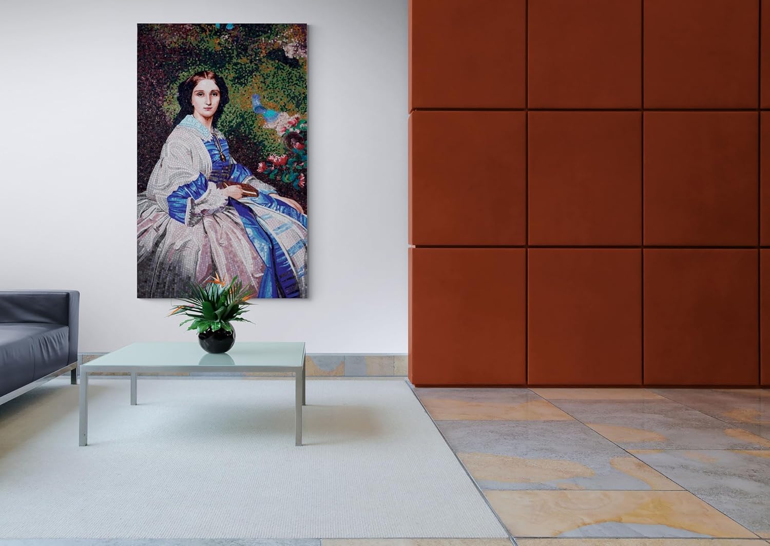 The Countess Mosaic Portrait | Stunning Mosaics Art | Custom Mosaics By Mosaics Lab | Handmade Mixed | This Masterpiece Is Great As Wall Art | Perfect For Any Office, Living Room.