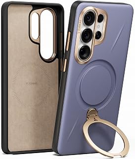 TORRAS Ostand Q3 VegSkin Capa de Couro para Samsung Galaxy S26 Ultra, Suporte Magnético 360°, Compatível com MagSafe, Couro Vegano Premium, Forro de Microfibra, Roxo
